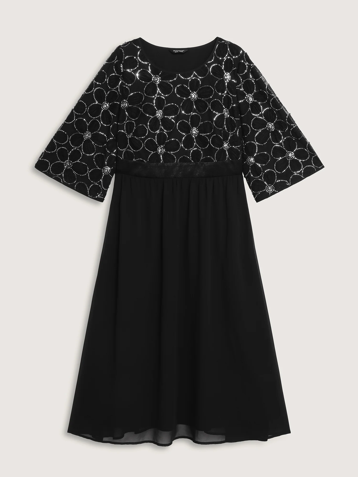 Sequin Floral Tulle Shirred Waist Maxi Dress