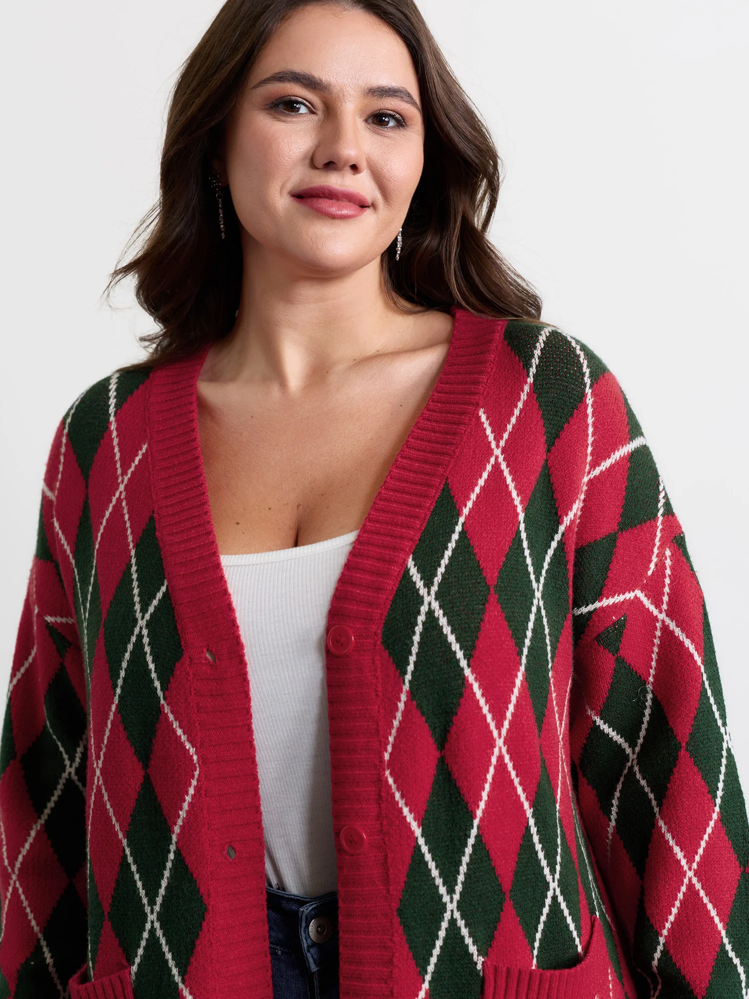 Holiday Checkered Jacquard Knit Cardigan
