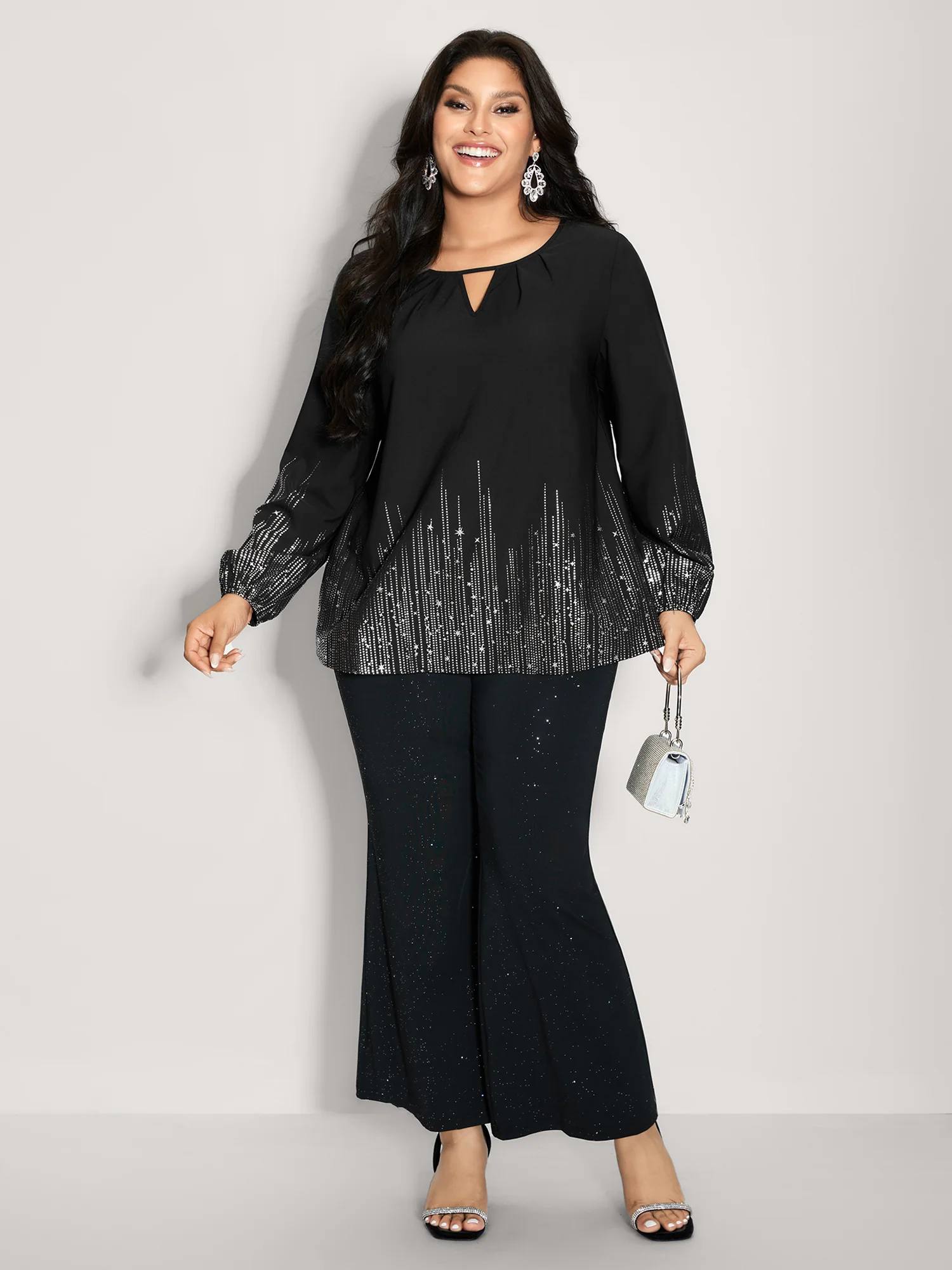 Shimmery Cut-Out Neck Blouse