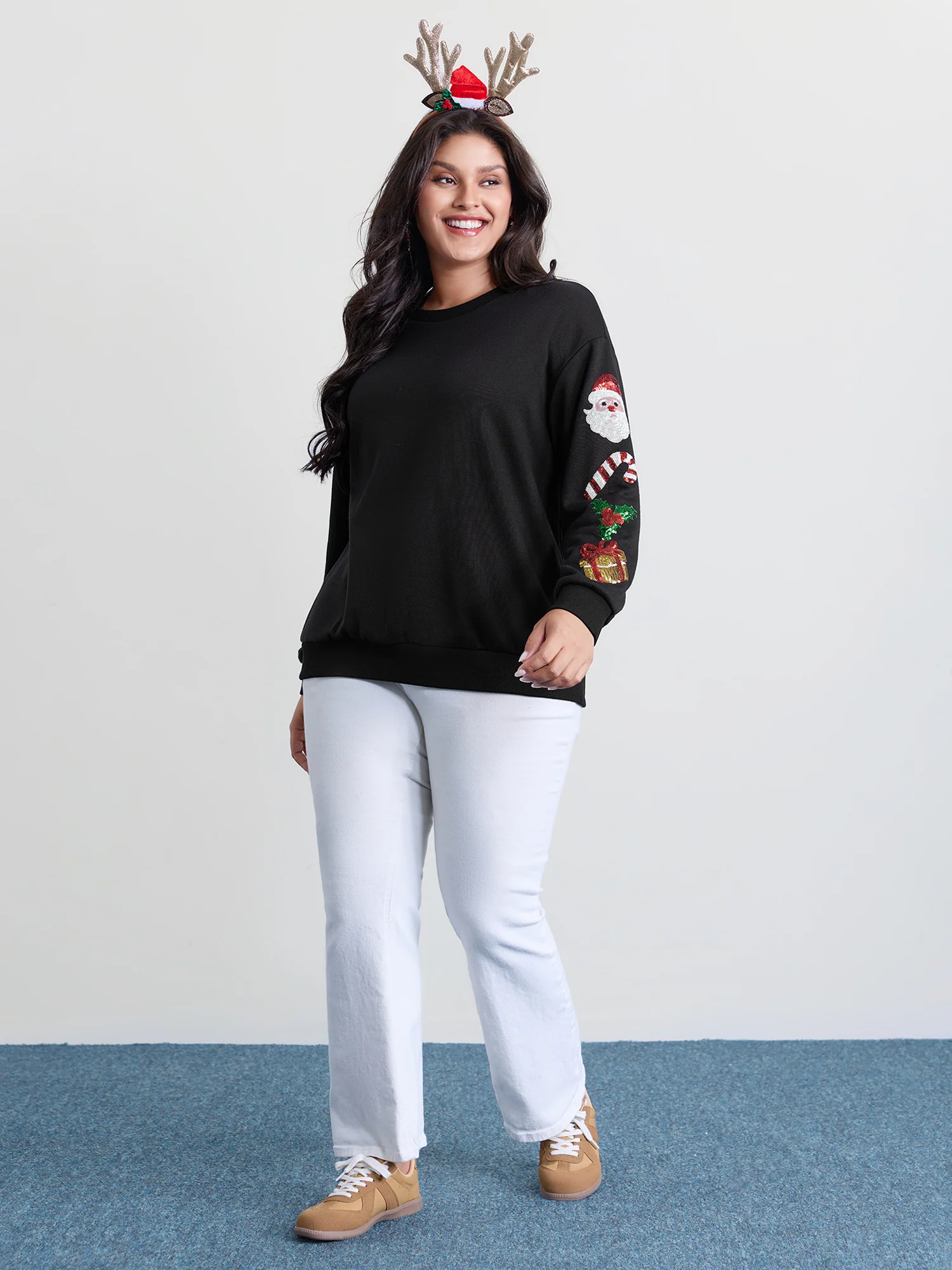 Holiday Sequin Embroidery Relaxed-Fit Sweatshirt