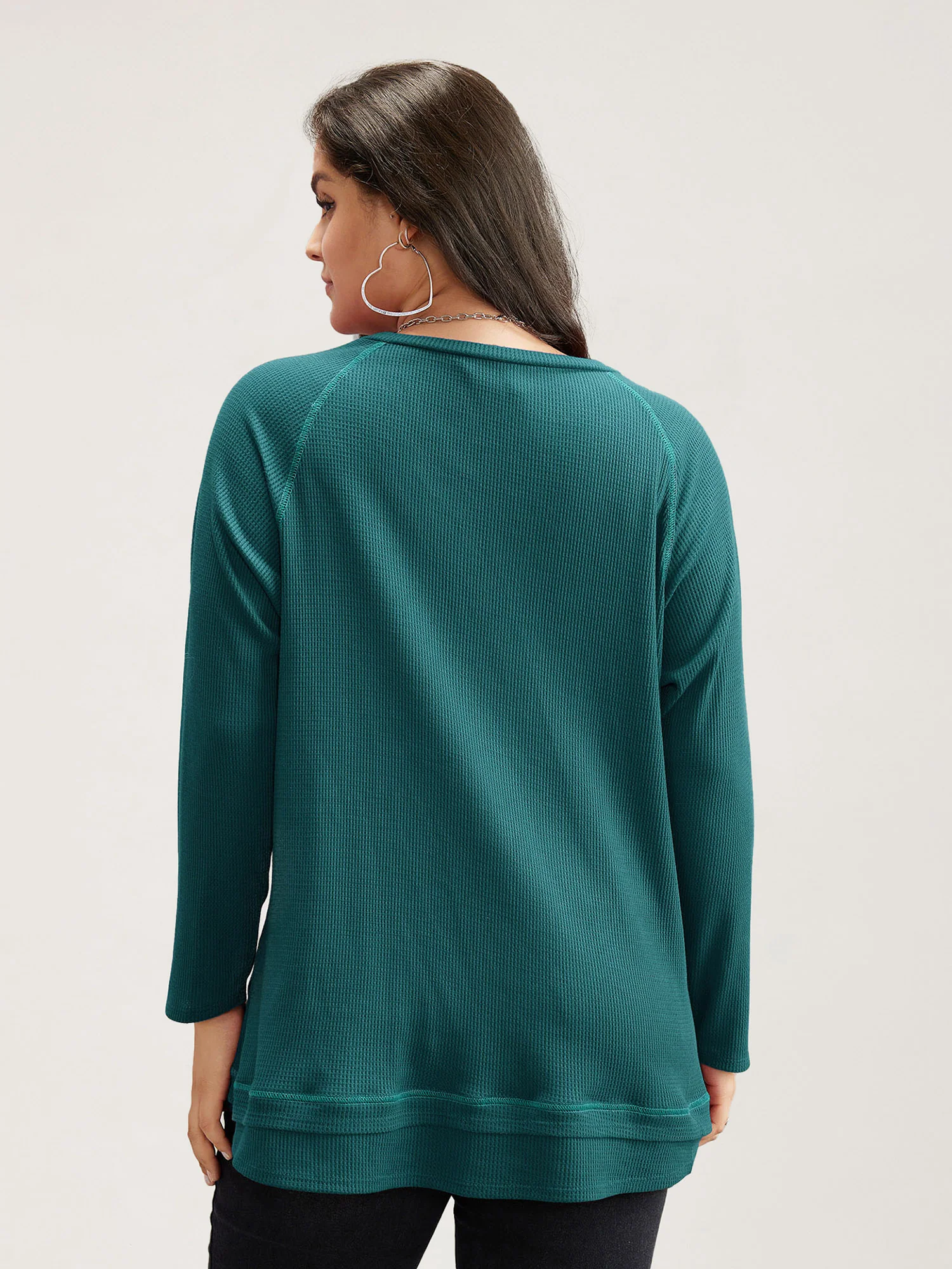 Plain Textured Stitch Raglan Sleeve Sweatshirt