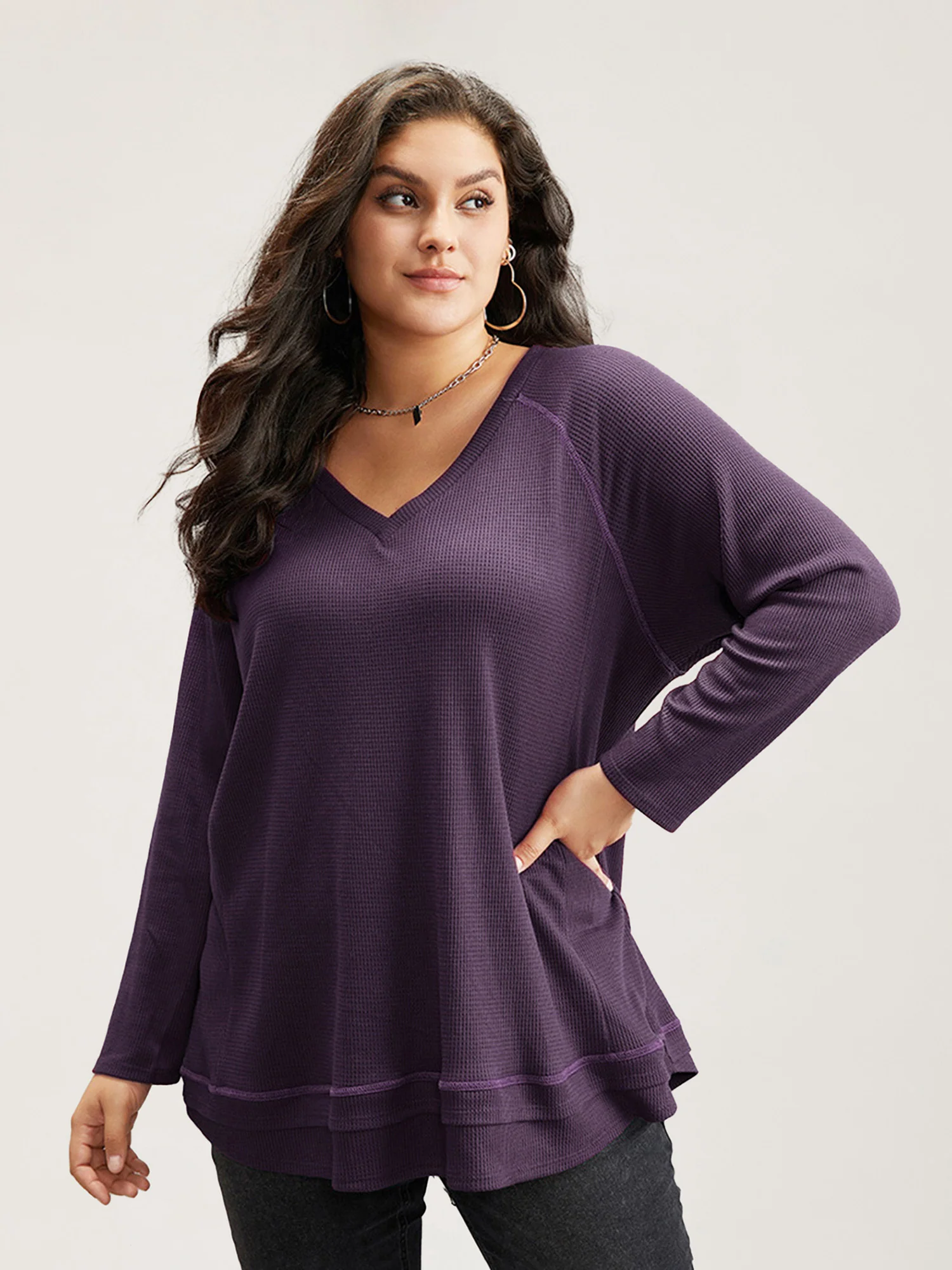 Plain Textured Stitch Raglan Sleeve Sweatshirt