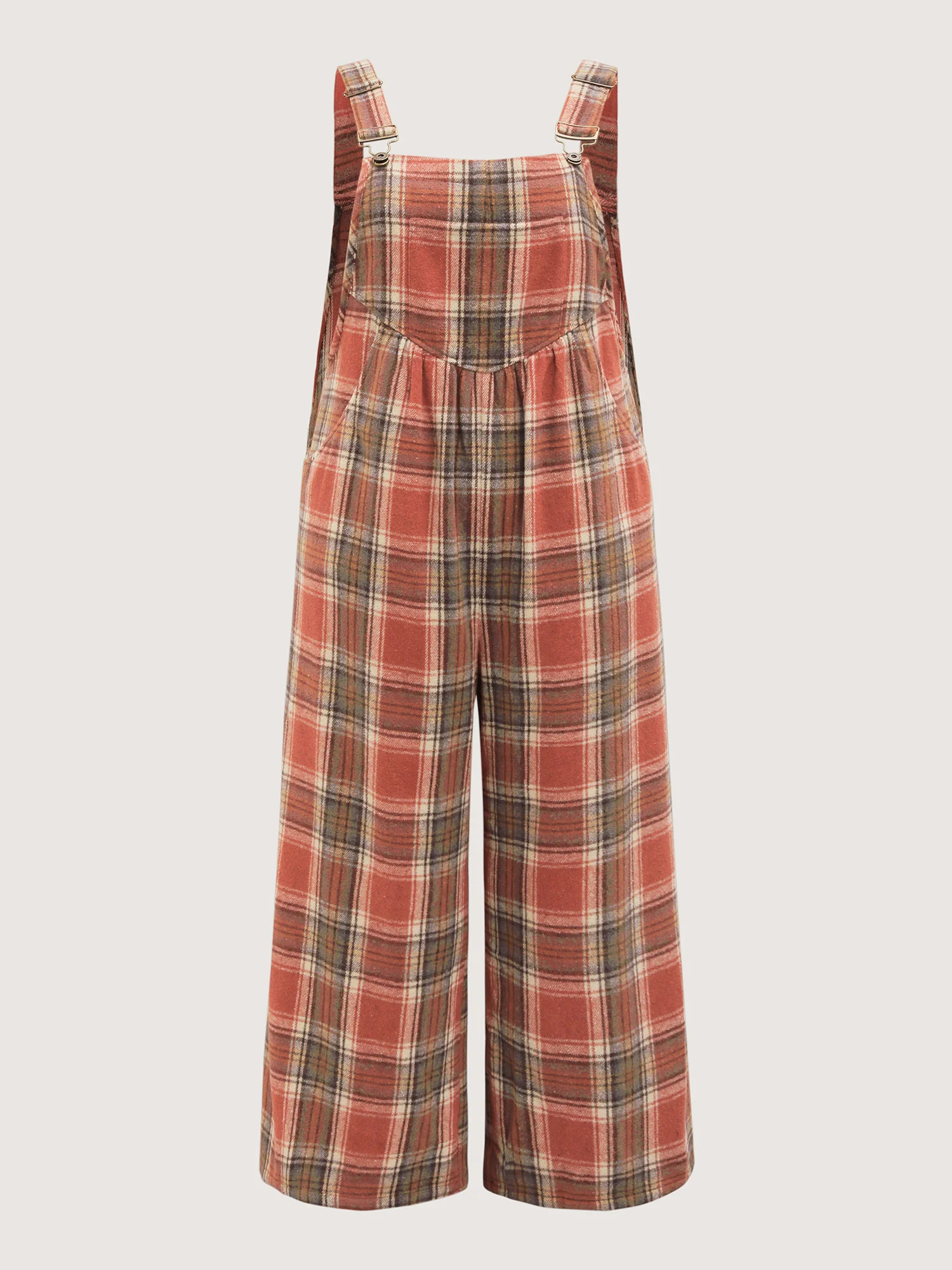 Plaid Flannel Overall Wide-Leg Jumpsuit