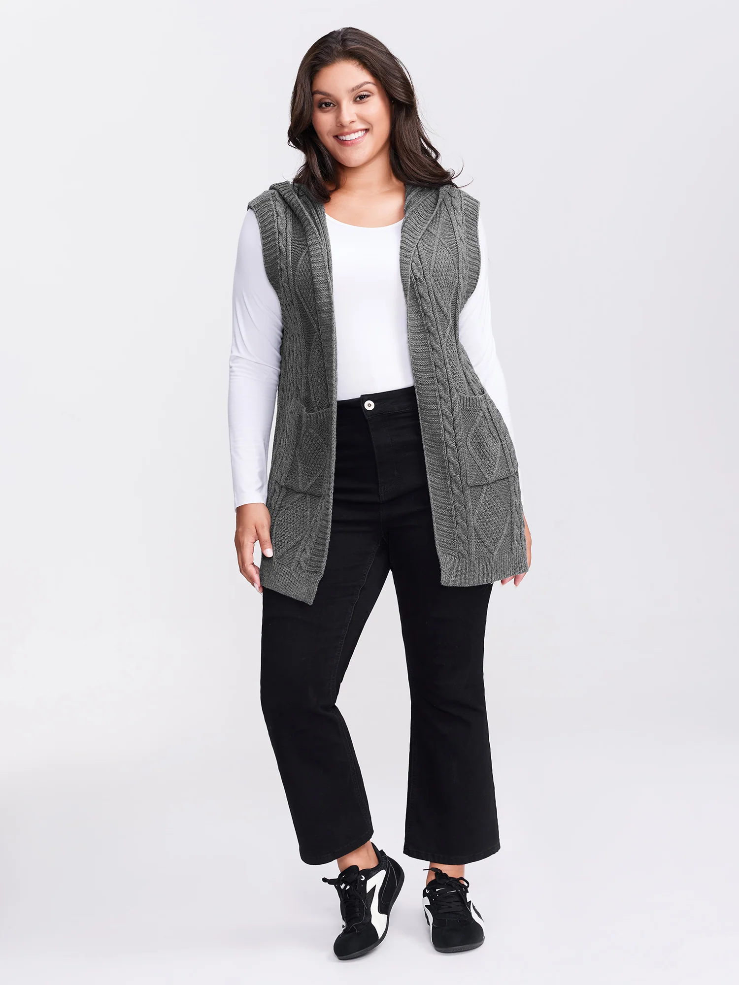Twisted Hooded Sleeveless Knit Cardigan