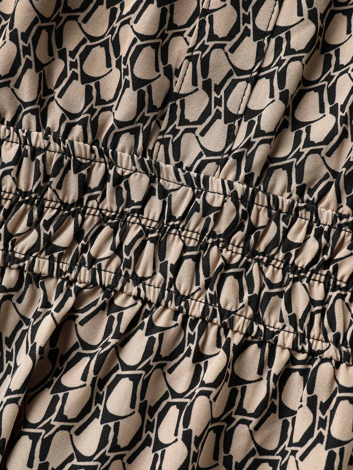 Geometric Print Waist-Cinched Tiered Midi Dress