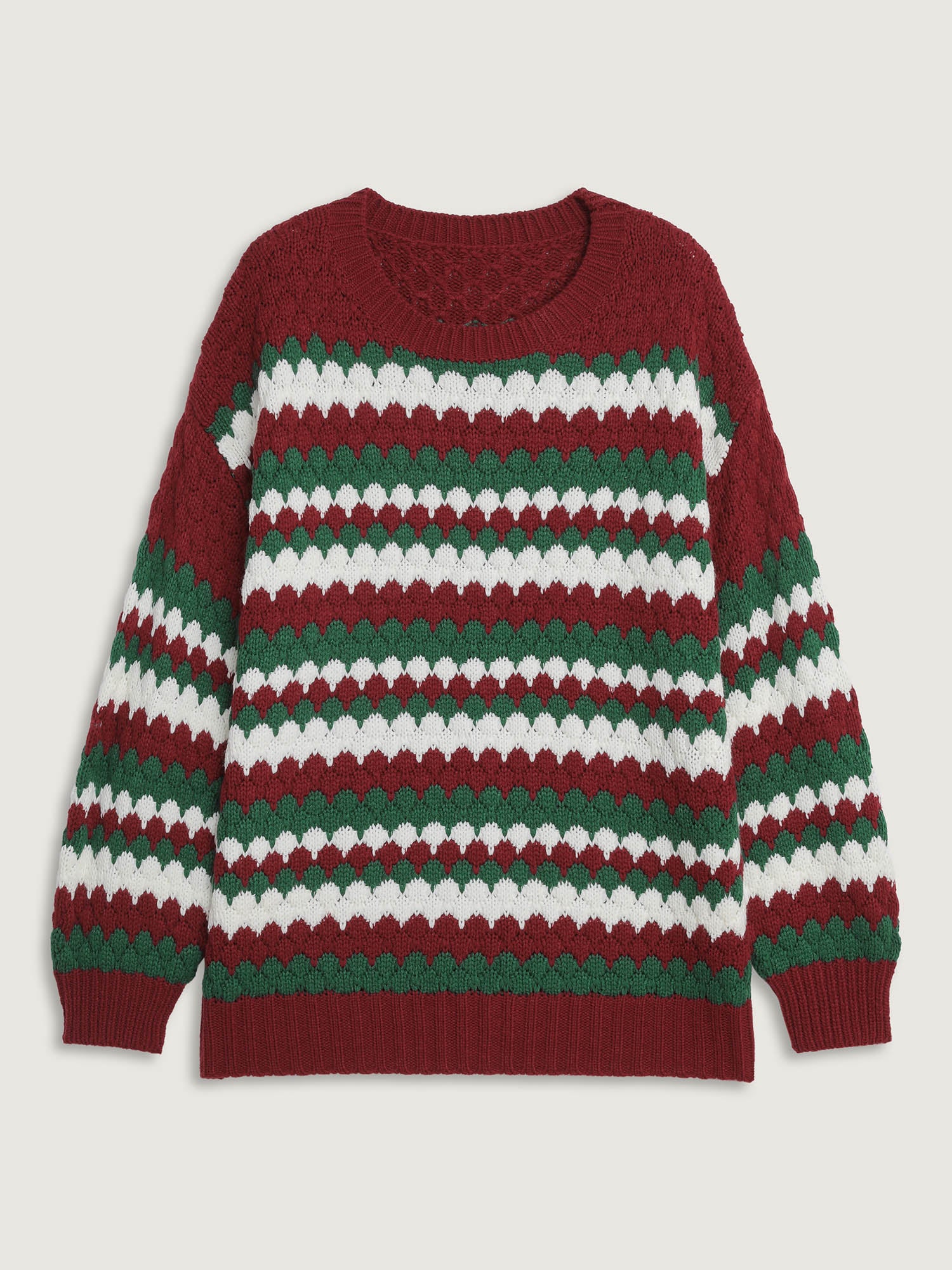 Wavy Holiday Stripes Textured Pullover