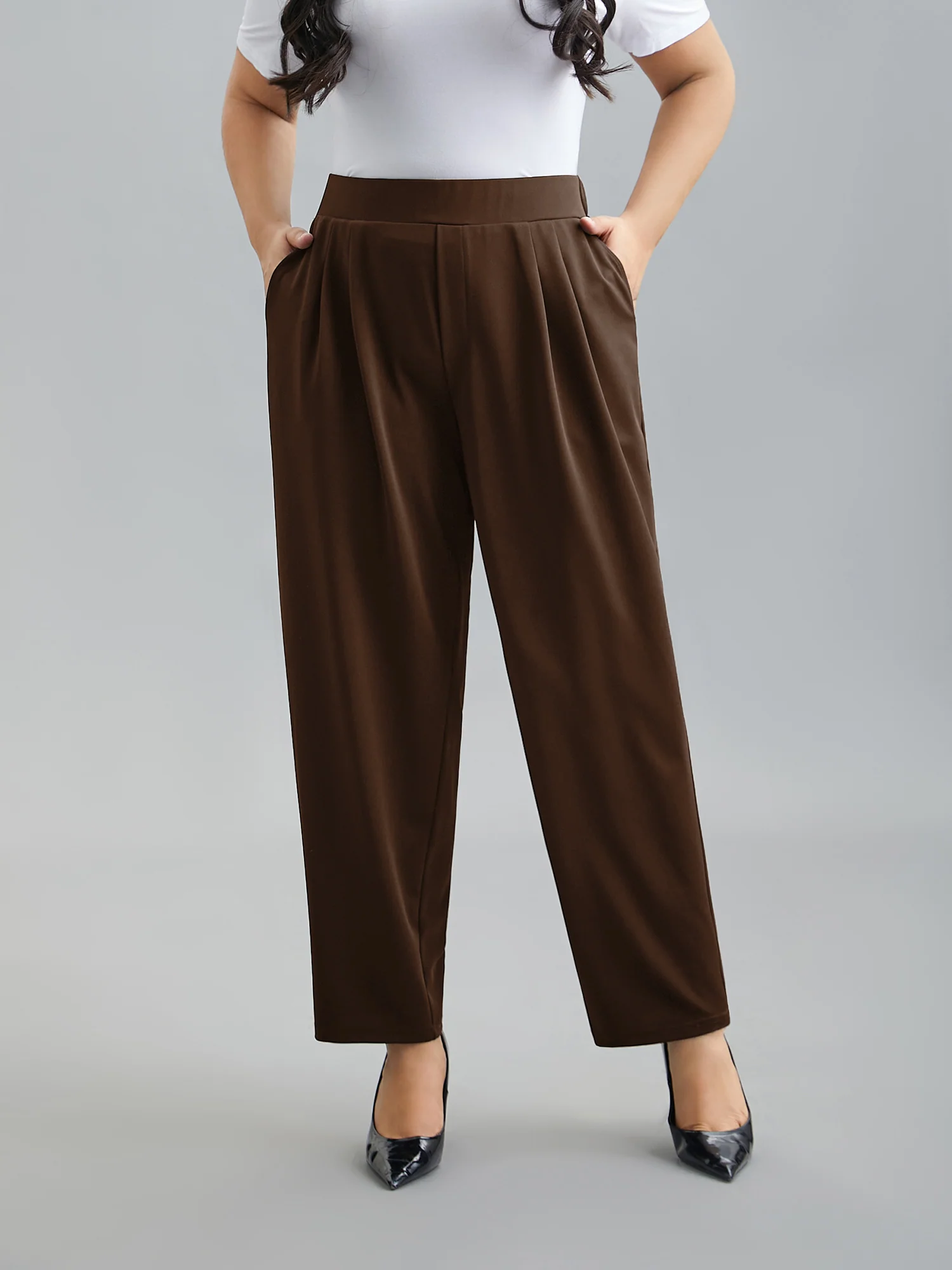 Stretchy-Waist Straight Leg Pants