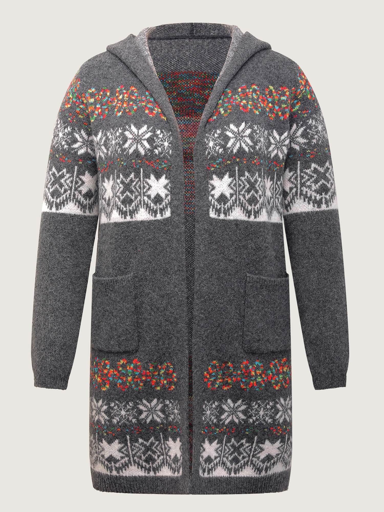 Boho Print Jacquard Hooded Knit Cardigan