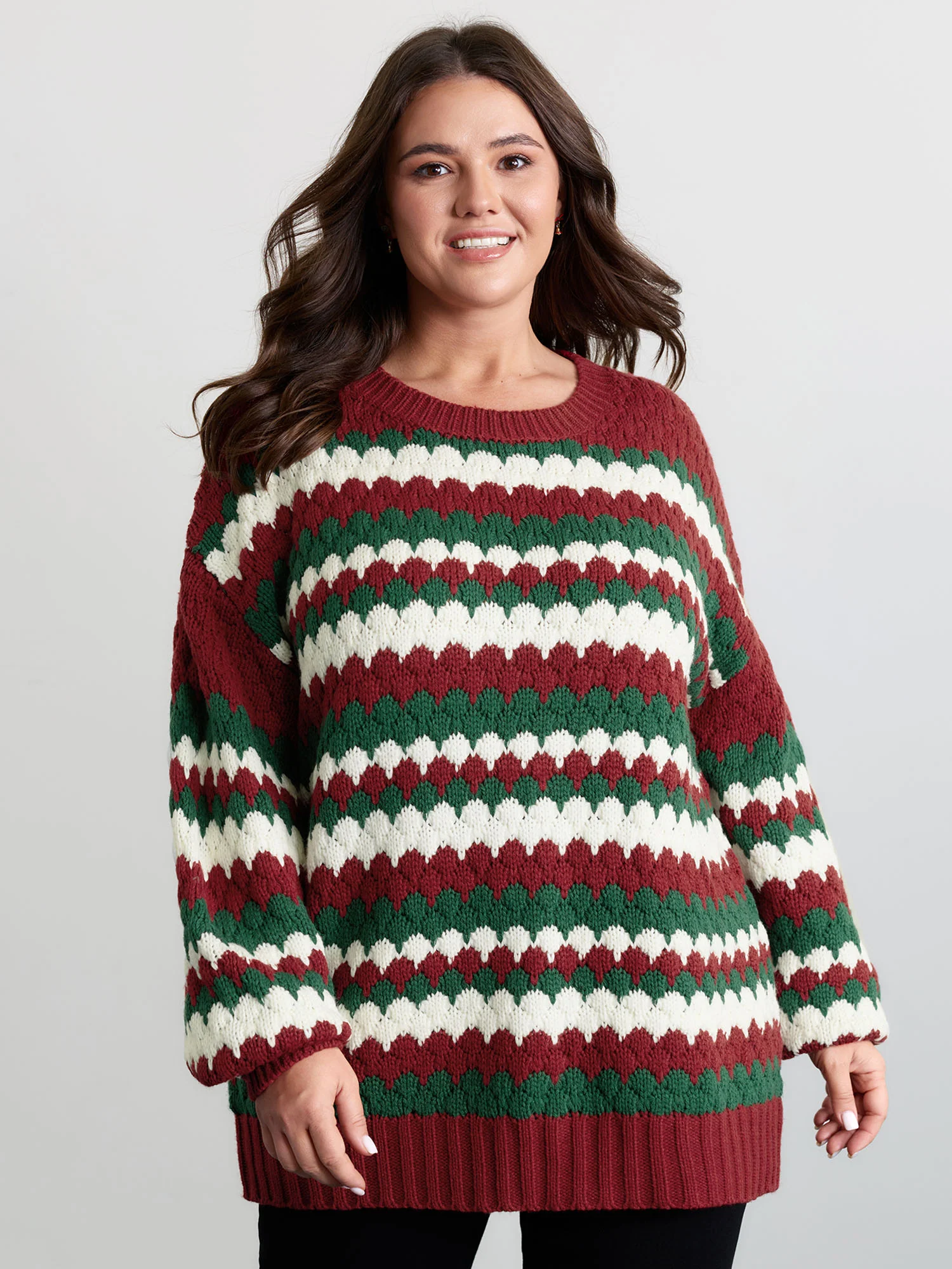 Wavy Holiday Stripes Textured Pullover