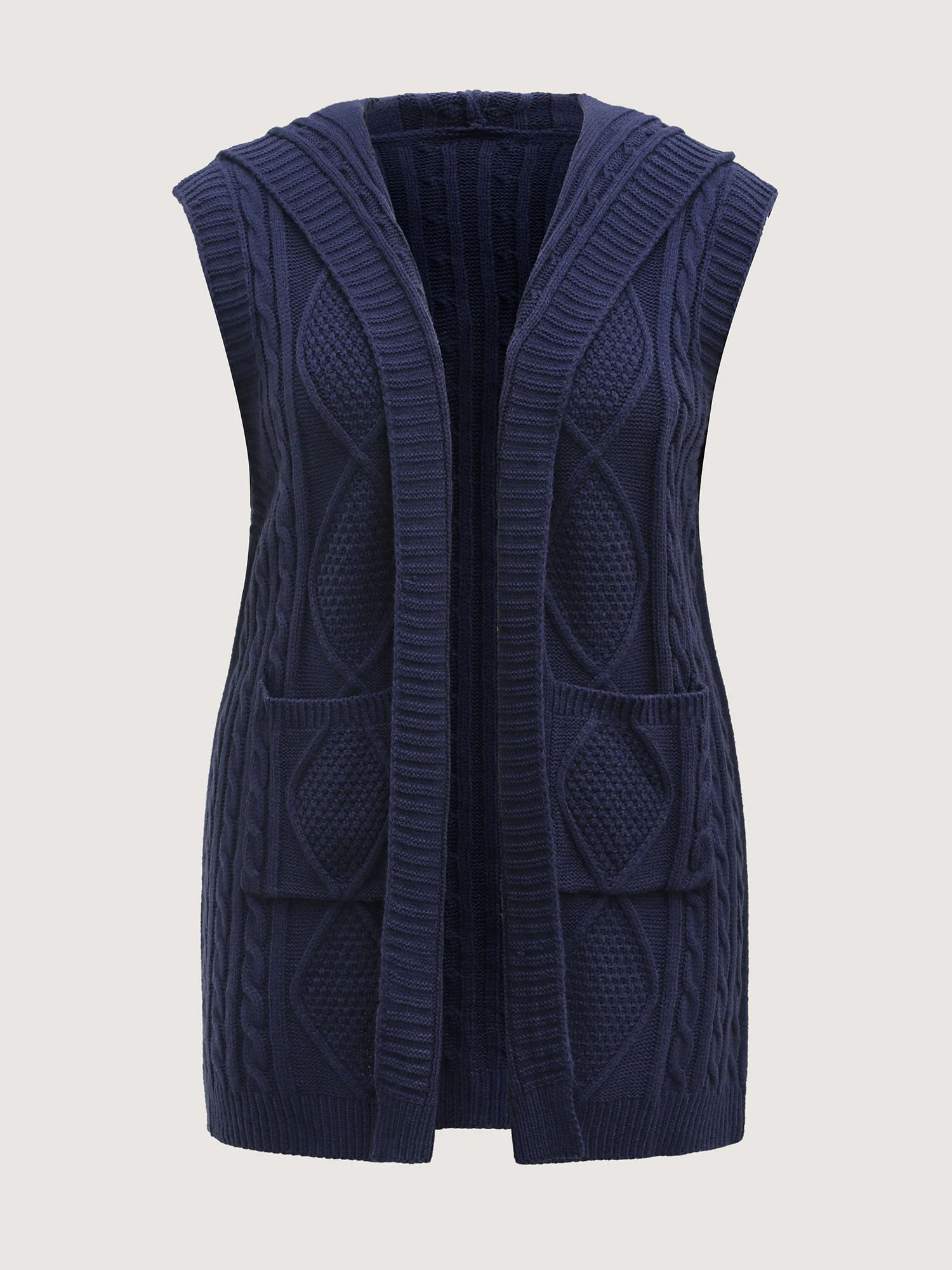 Twisted Hooded Sleeveless Knit Cardigan