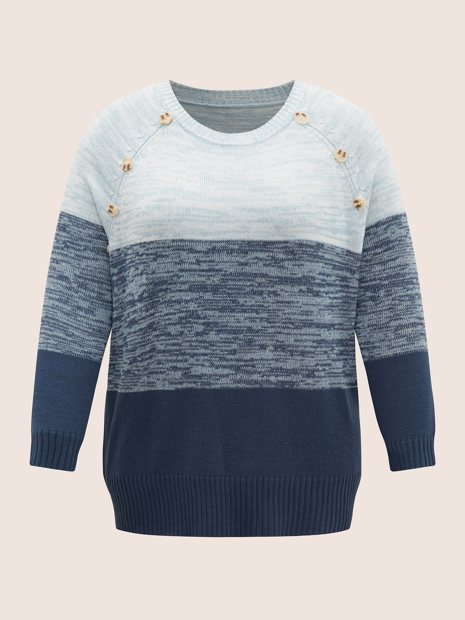 Colorblock Contrast Heather Button Detail Pullover