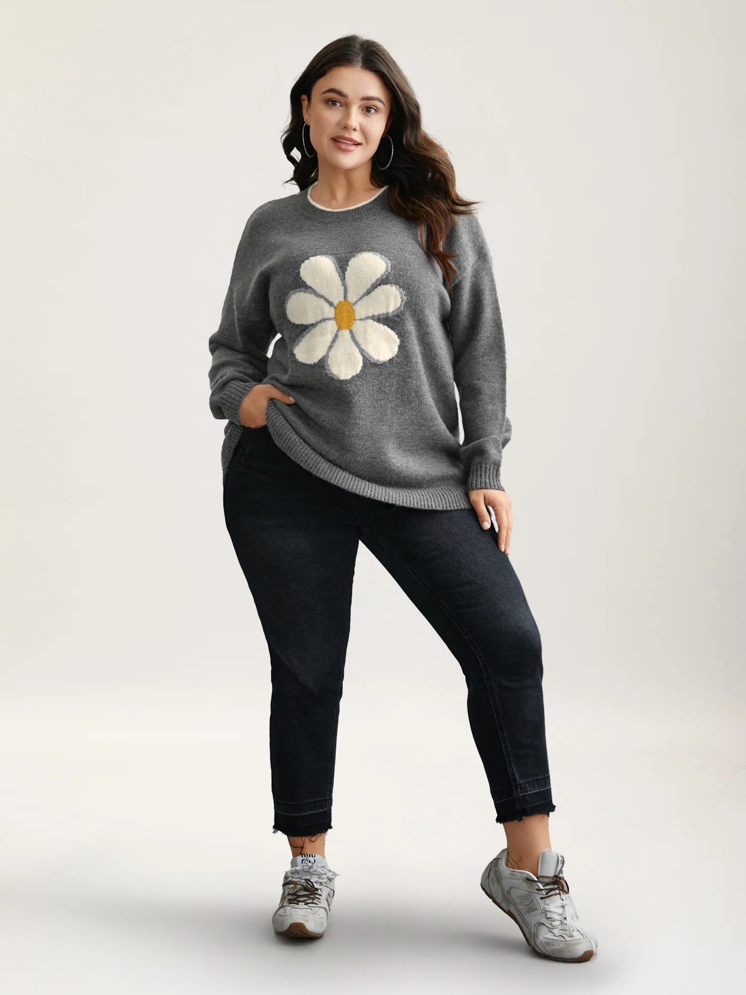 Floral Textured Crew Neck Pullover
