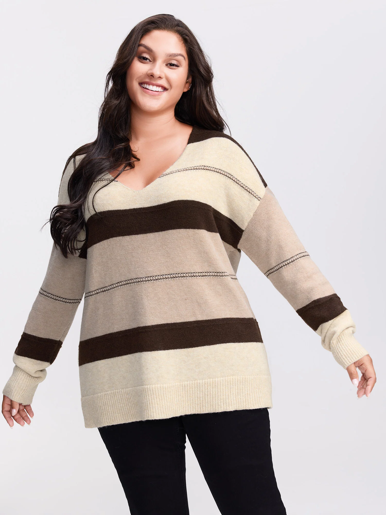 Striped Print Color Contrast Pullover