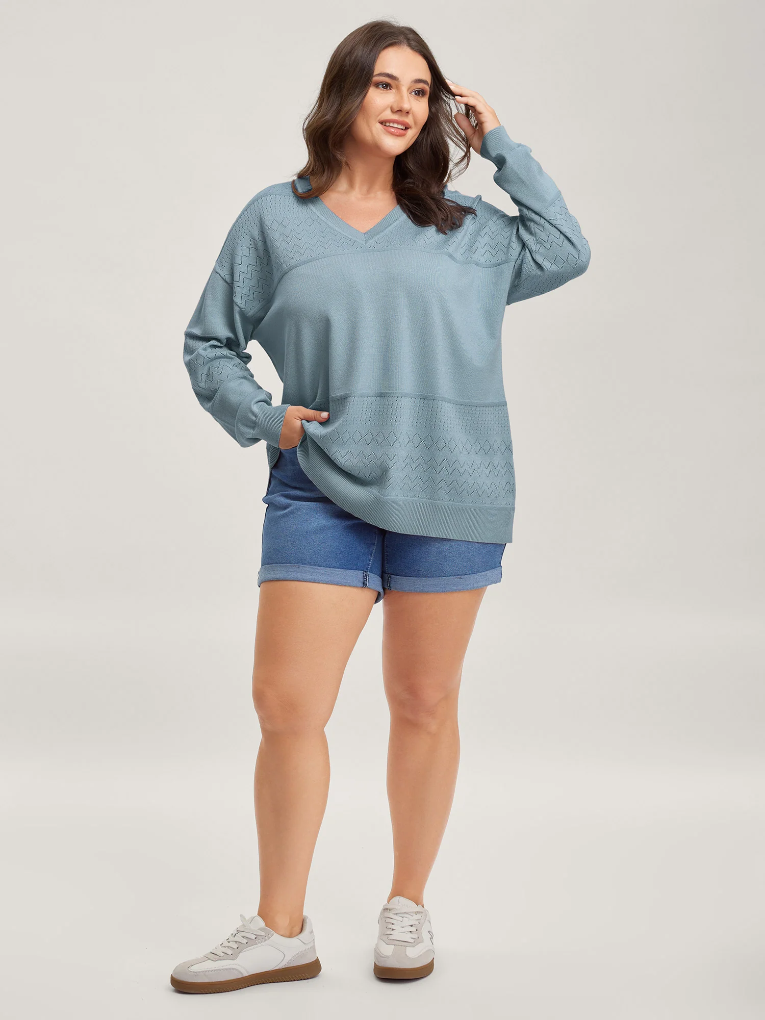 Supersoft Textured Eyelet Trim Pullover