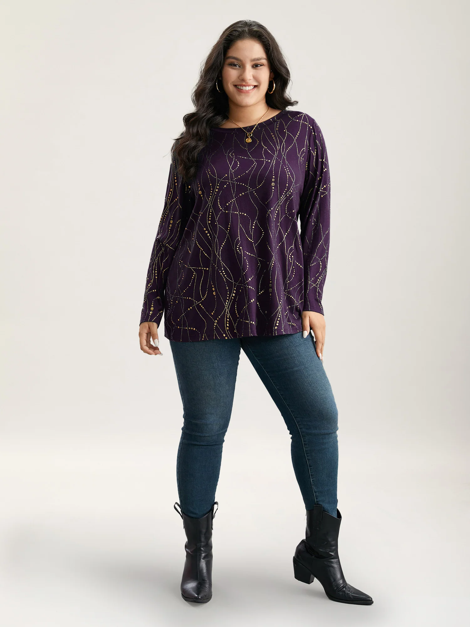 Polka Dot Contrast Round Neck T-shirt