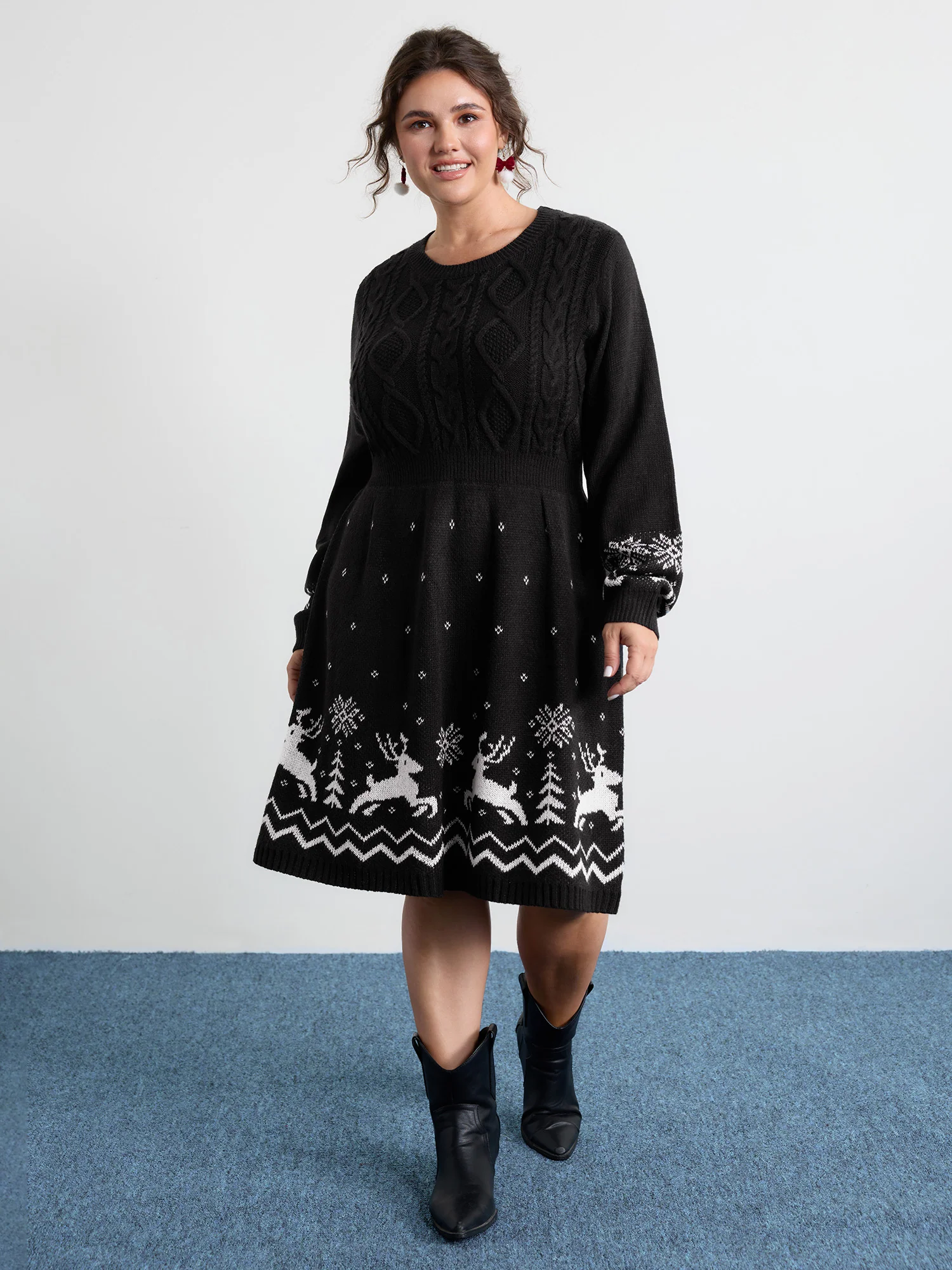 Christmas Textured Pattern Midi Sweater Dress