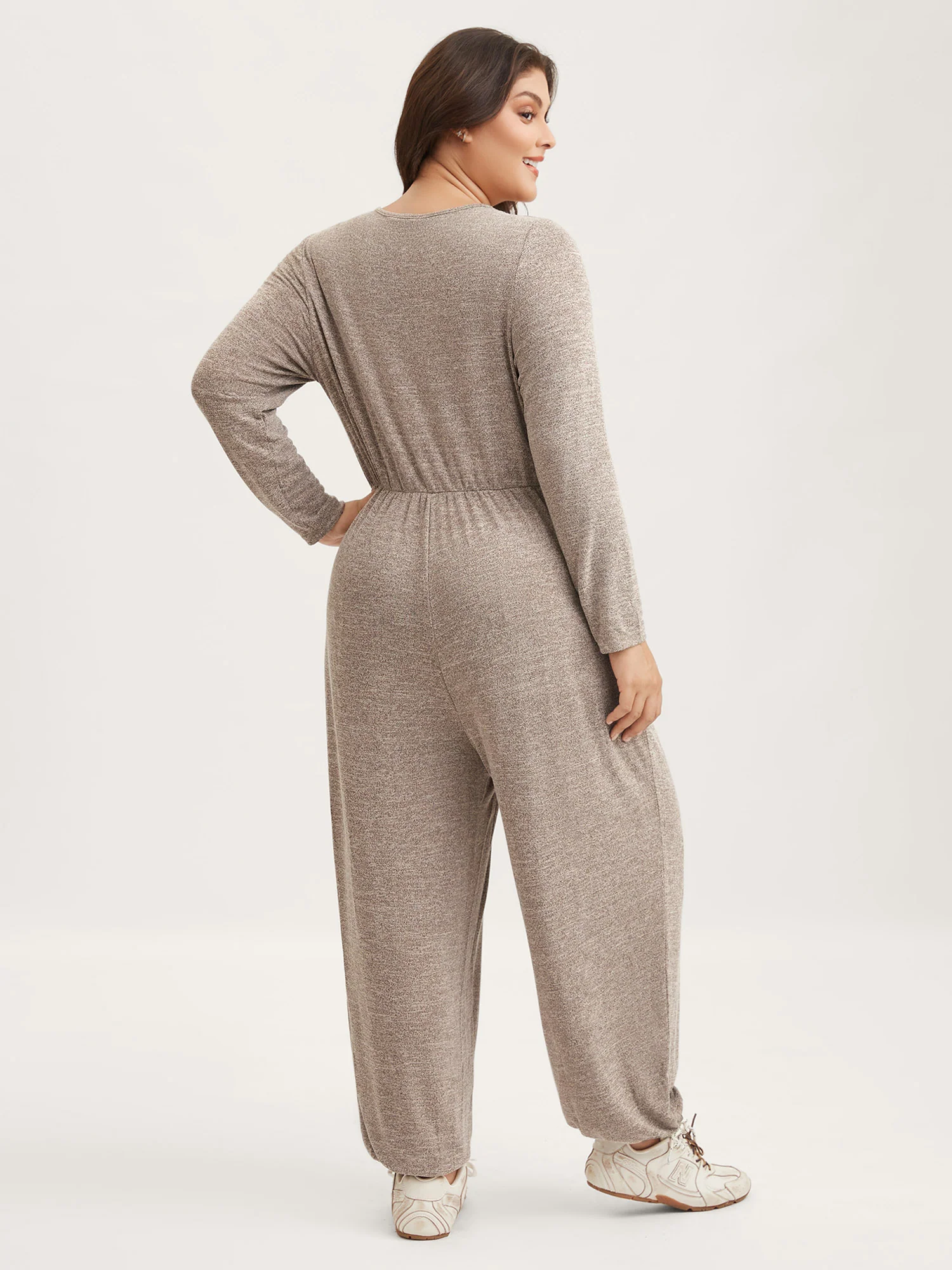 Elastic Waist Overlap Collar Lounge Jumpsuit