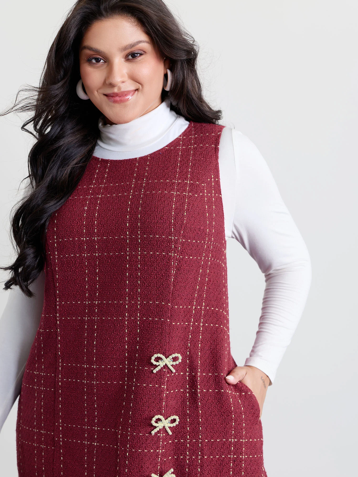 Tweed Metal Bows Knee-Length Dress