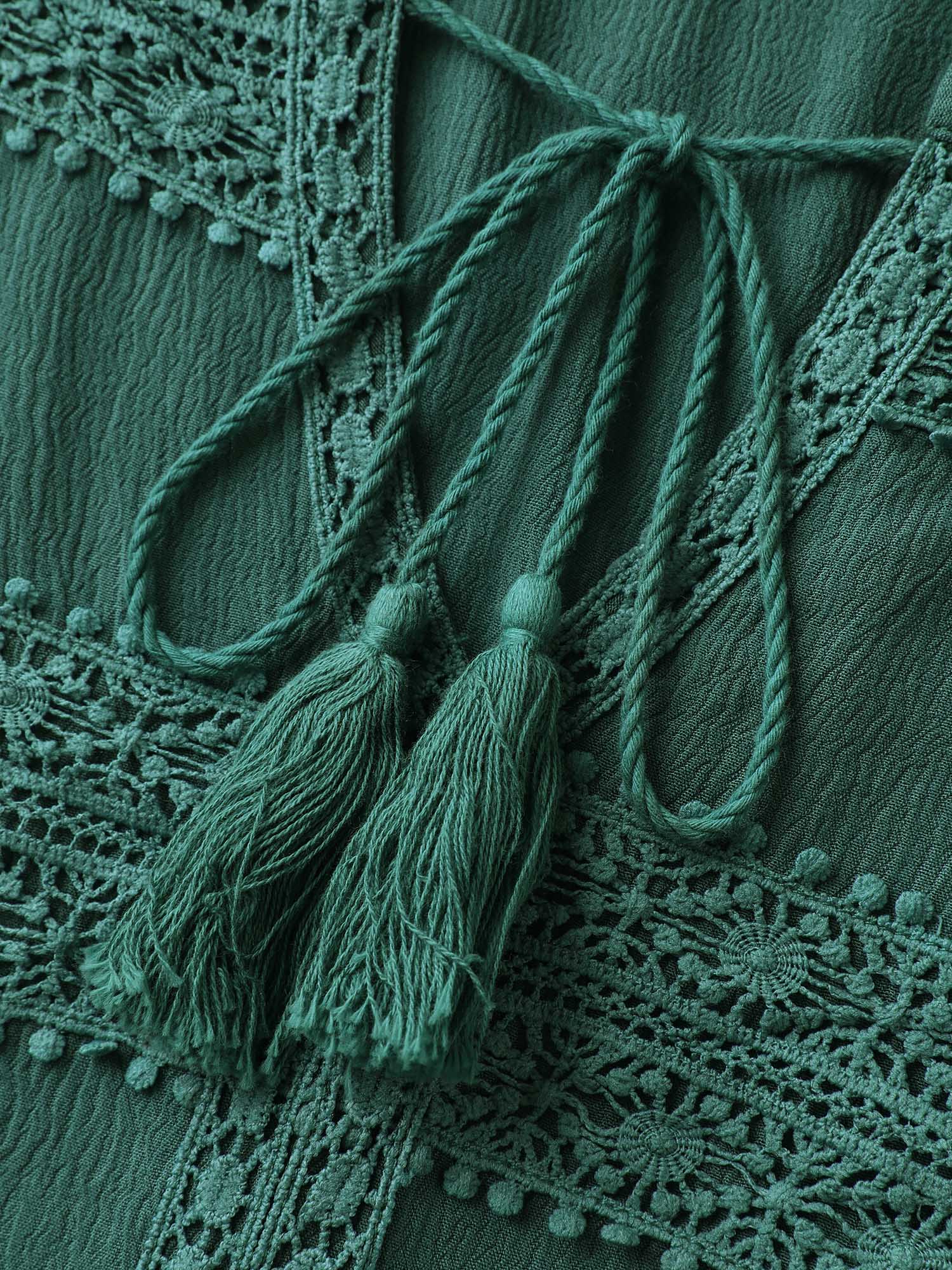 Rayon Lace Tassel Neck-Tie Blouse