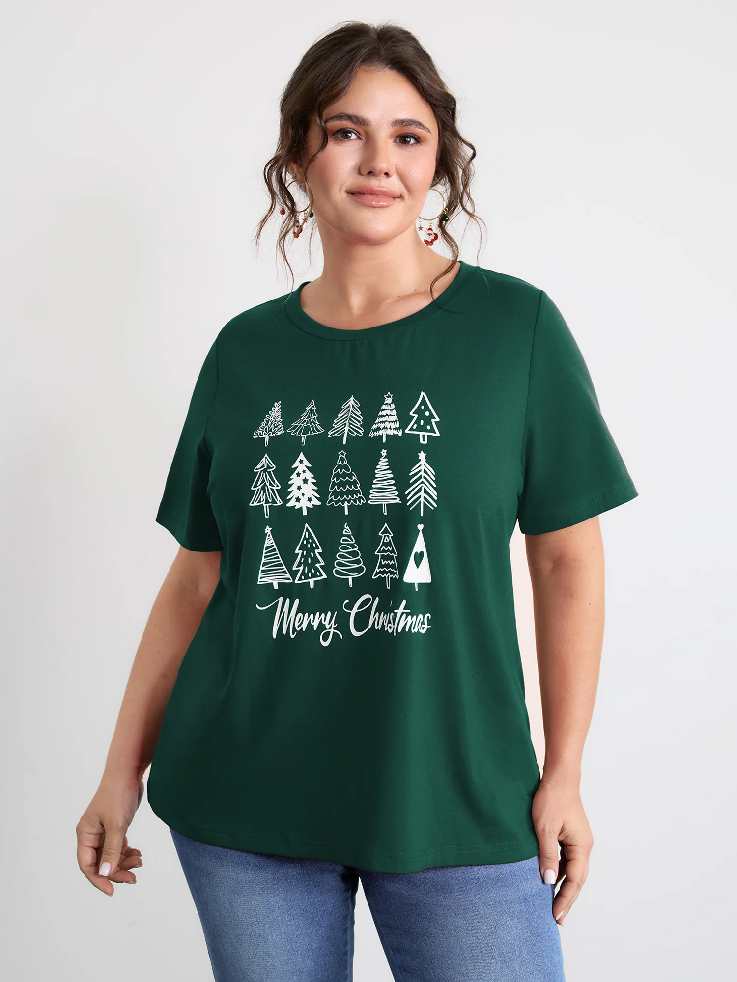Cozy Christmas Print Round Neck T-Shirt