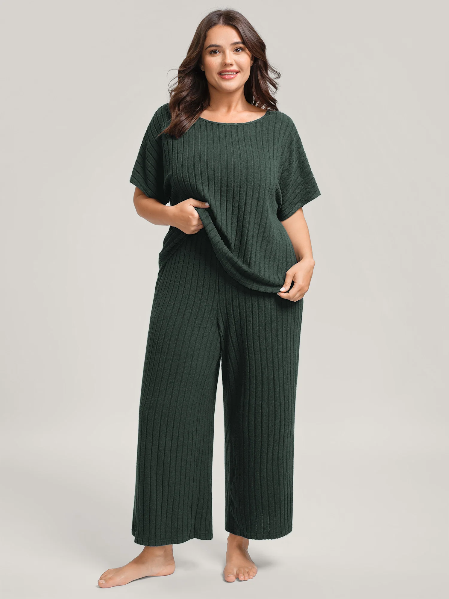 Stretchy Pit Strip Solid Loungewear Set