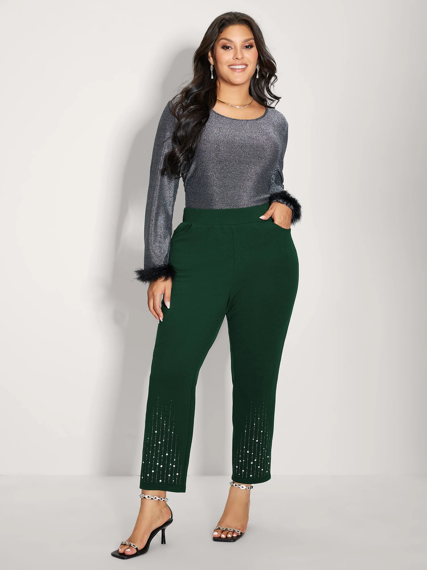 Stretchy Diamond Detail Hem Pants