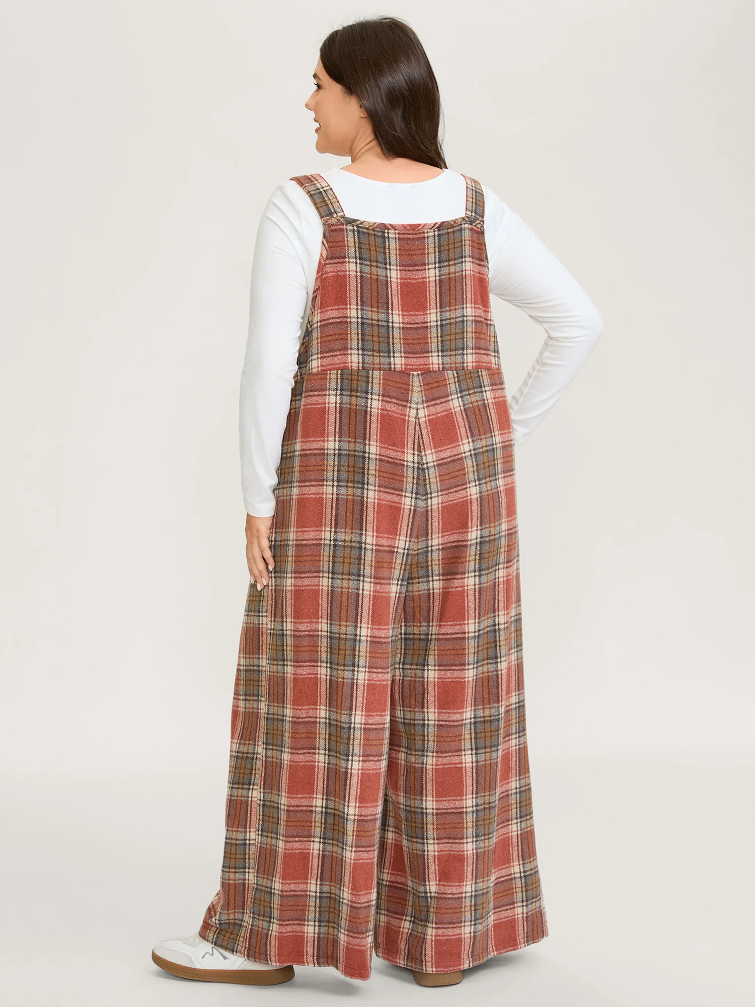 Plaid Flannel Overall Wide-Leg Jumpsuit