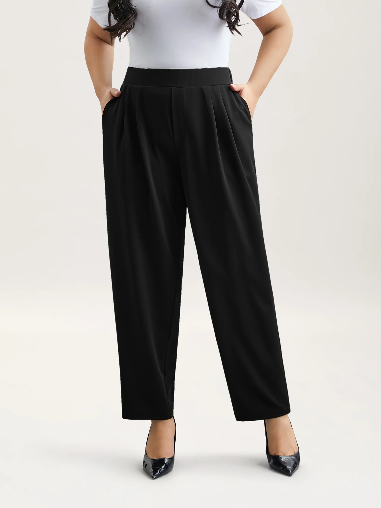 Stretchy-Waist Straight Leg Pants