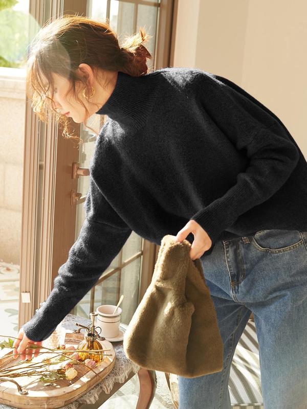 🔥Last day promotion⚡Autumn Winter Women's Knit Sweater High Neck Loose Casual French Style Elegant Simple Solid Color Pullover Long Sleeve Top