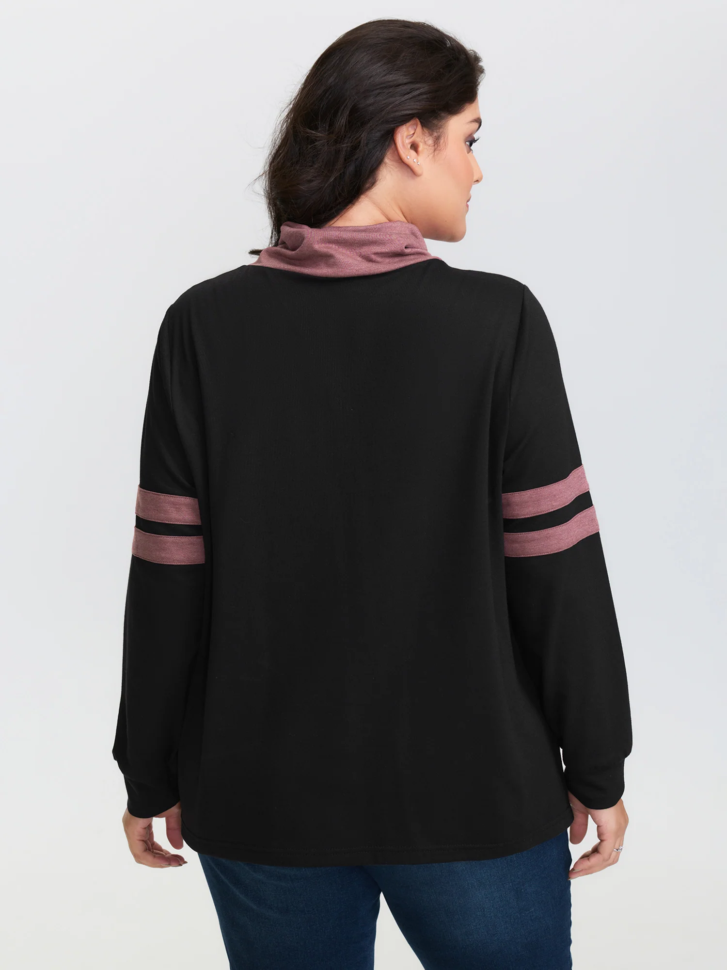 Stripe Color Contrast High Neck Sweatshirt