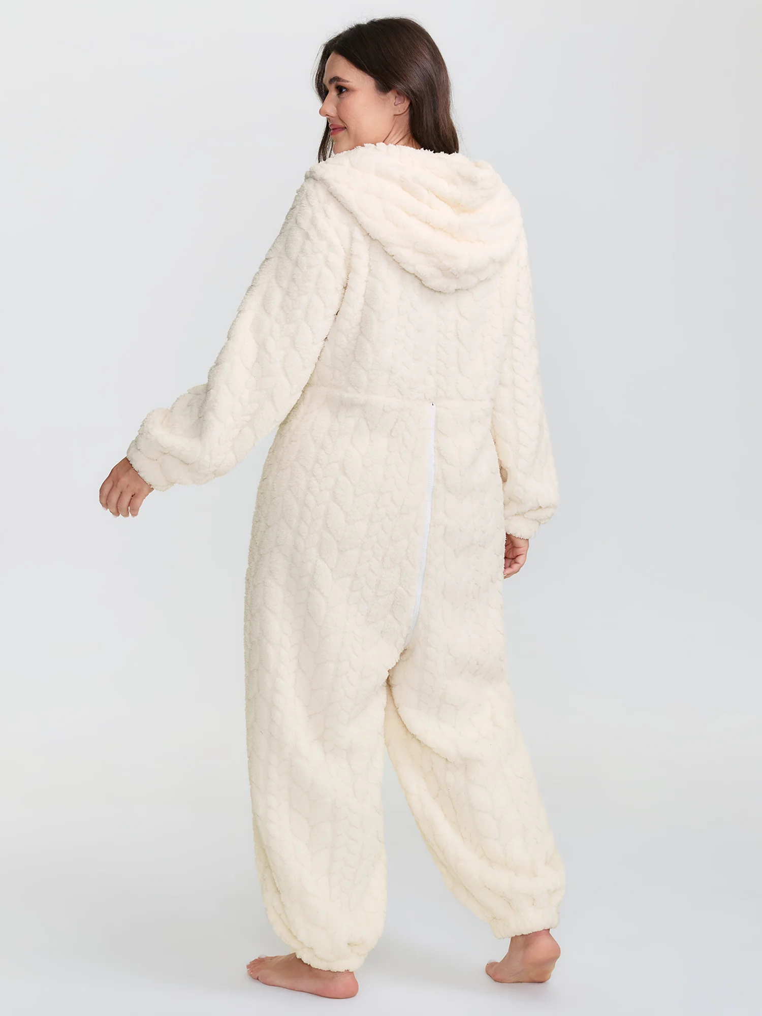 Fleece Zipper Hooded Sleep Jumpsuit