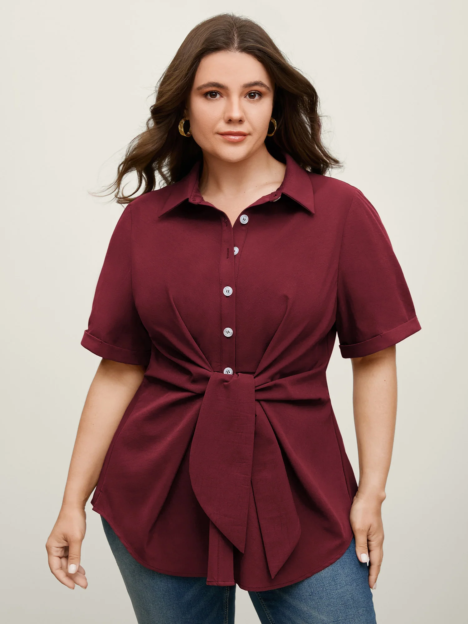 Knotted Front Asymmetrical Hem Blouse