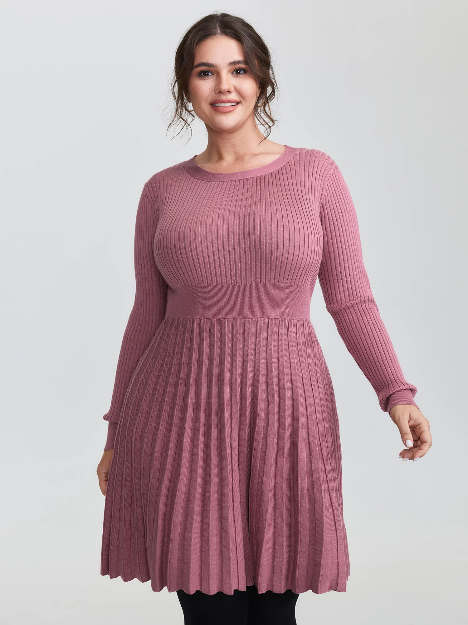 Ribbed Cinched-Waist Bowtie Sweater Dress