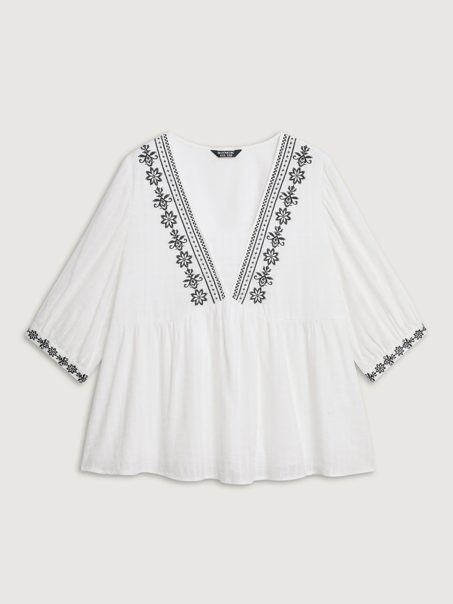 Pure Cotton Boho Embroidery Textured Blouse