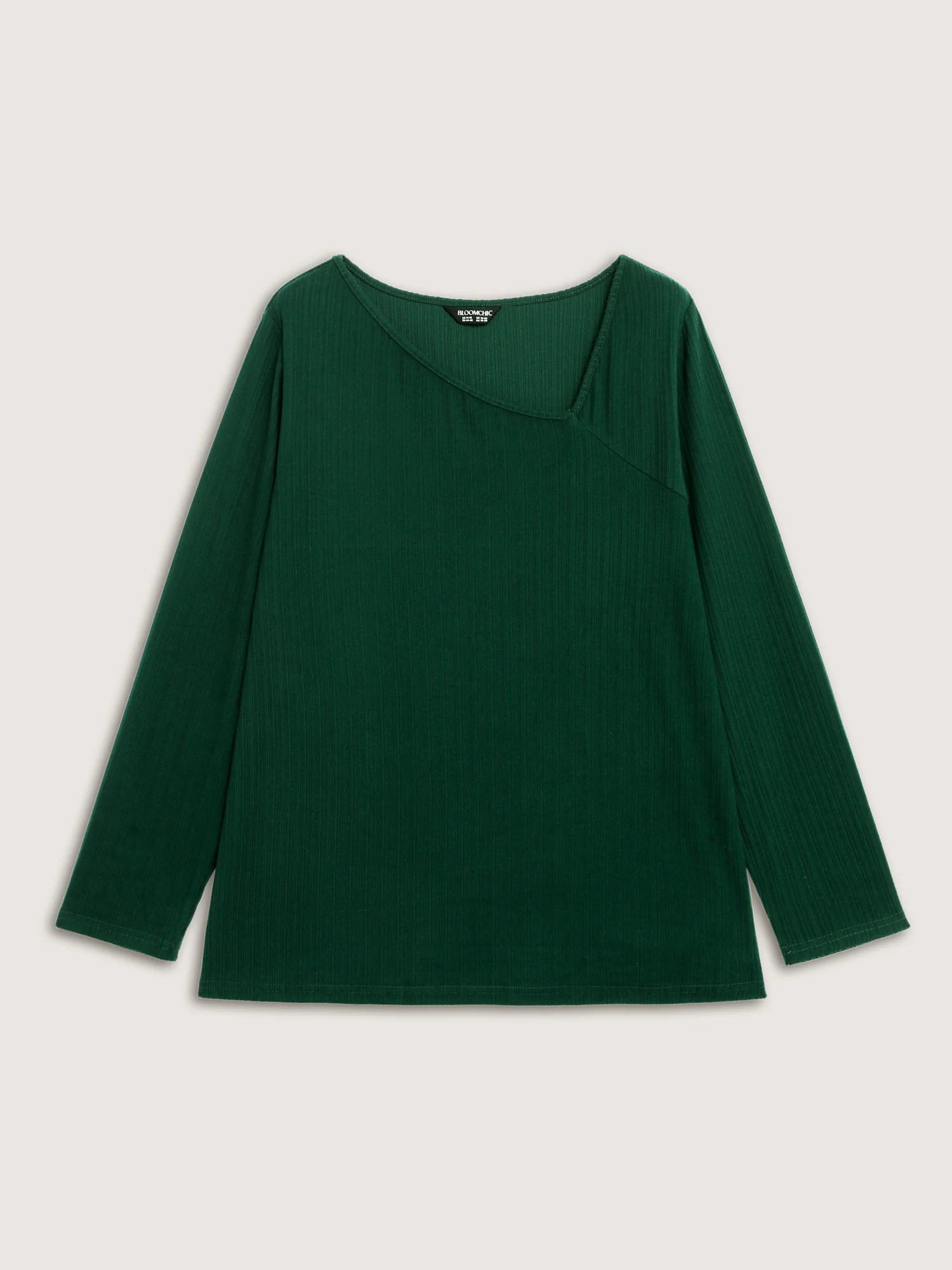 Super Stretchy Ribbed Asymmetrical Neck T-Shirt