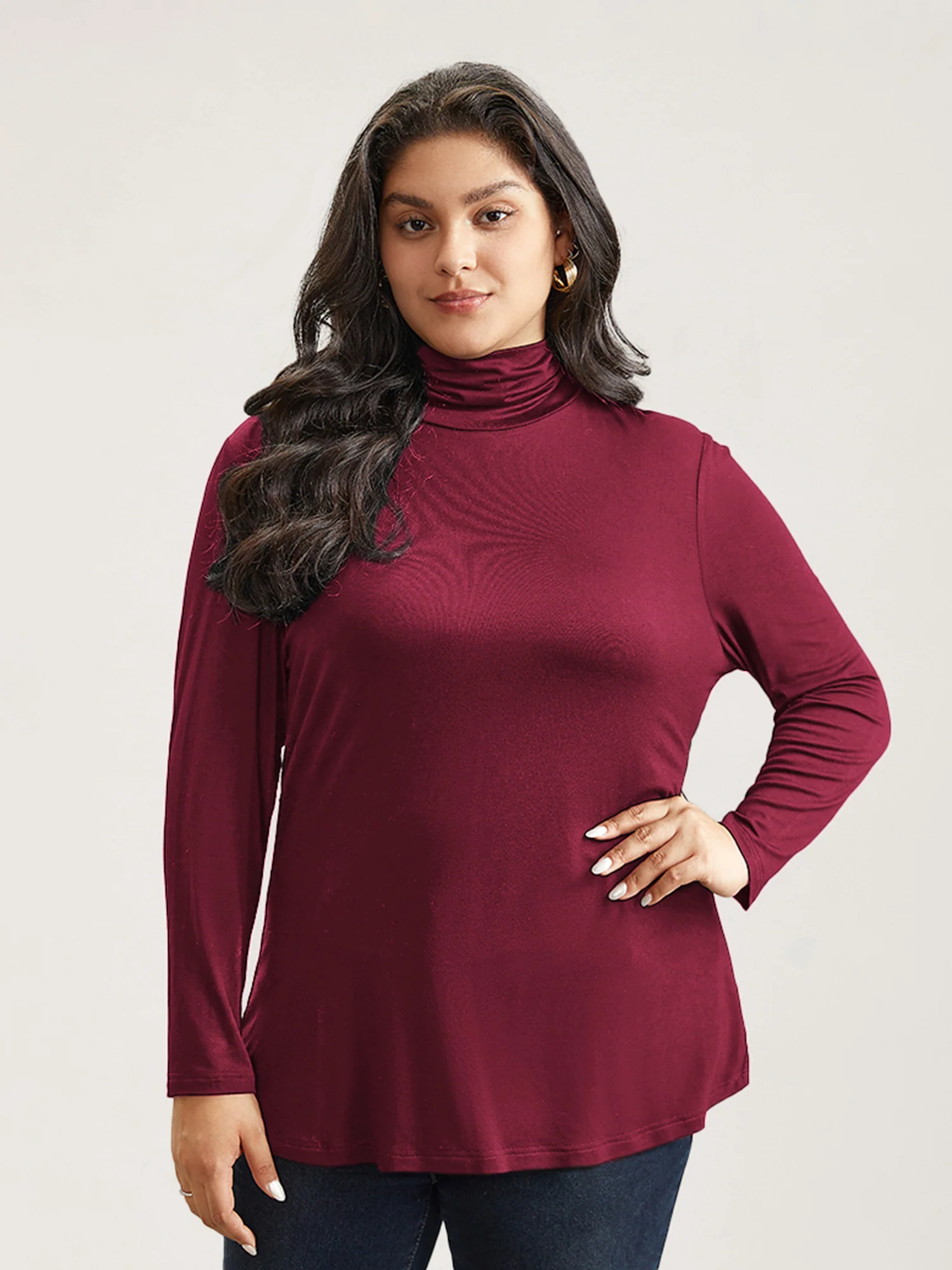 Supersoft Essentials Solid Funnel Neck Knit T-shirt