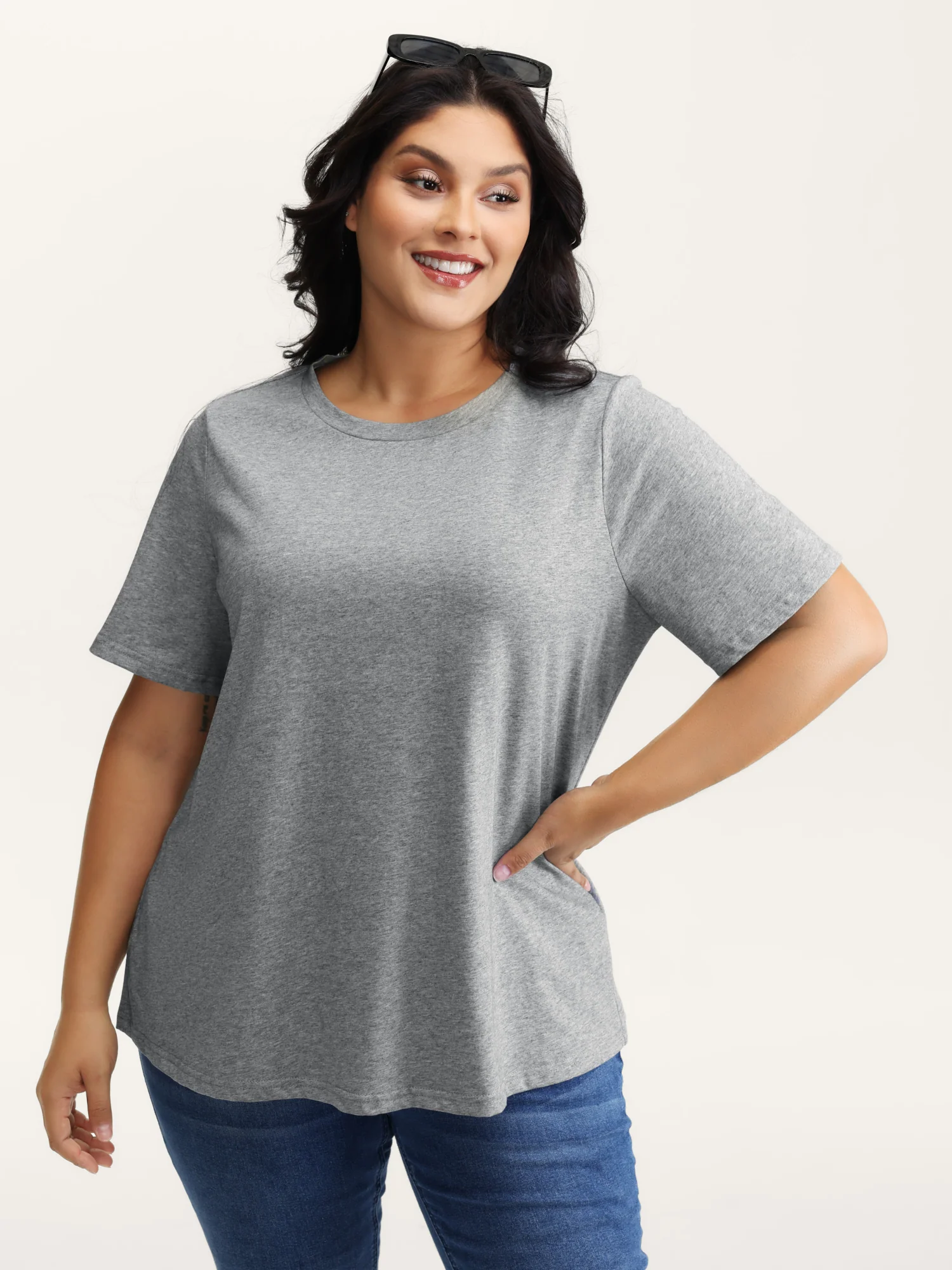 Stretchy Solid Crew Neck T-Shirt