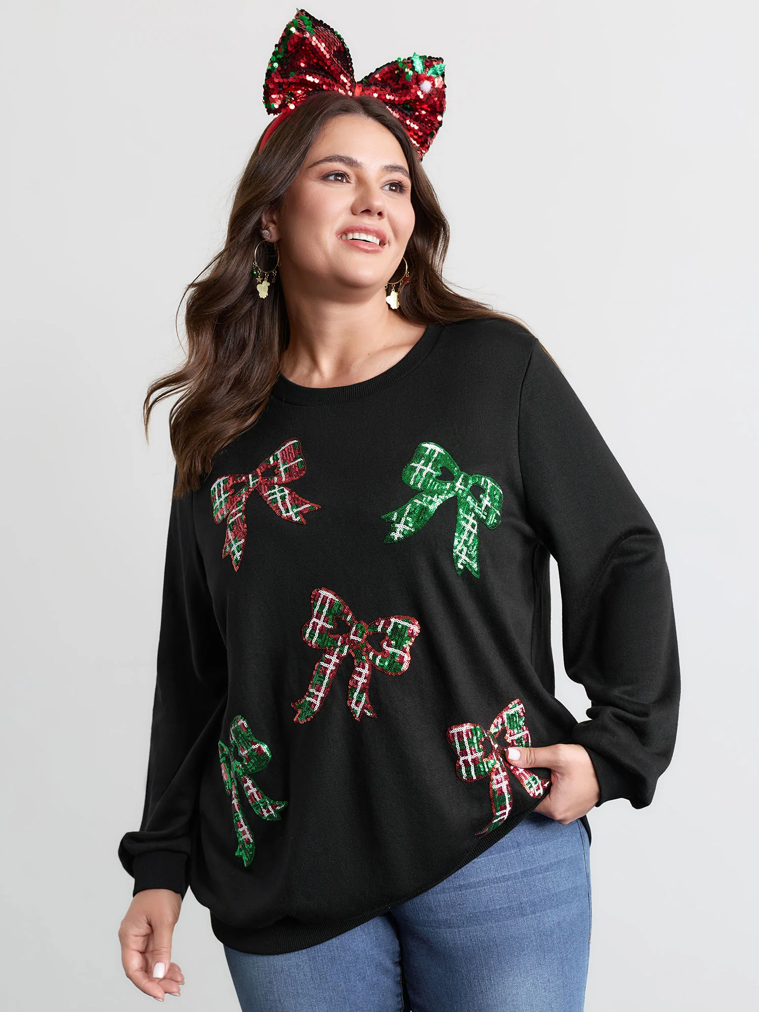 Bow Sequin Embroidery Sweathshirt