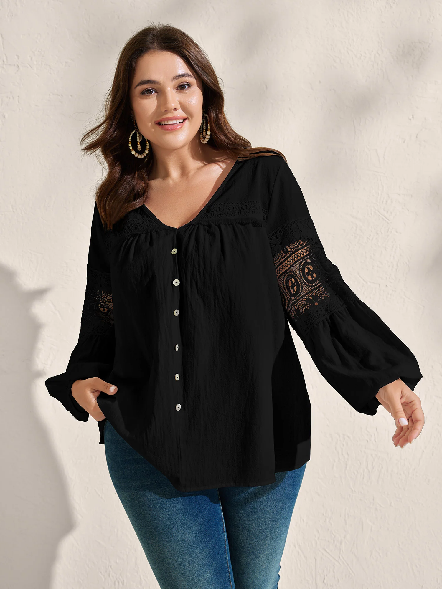 Pure Cotton Sheer Lace Trim Blouse
