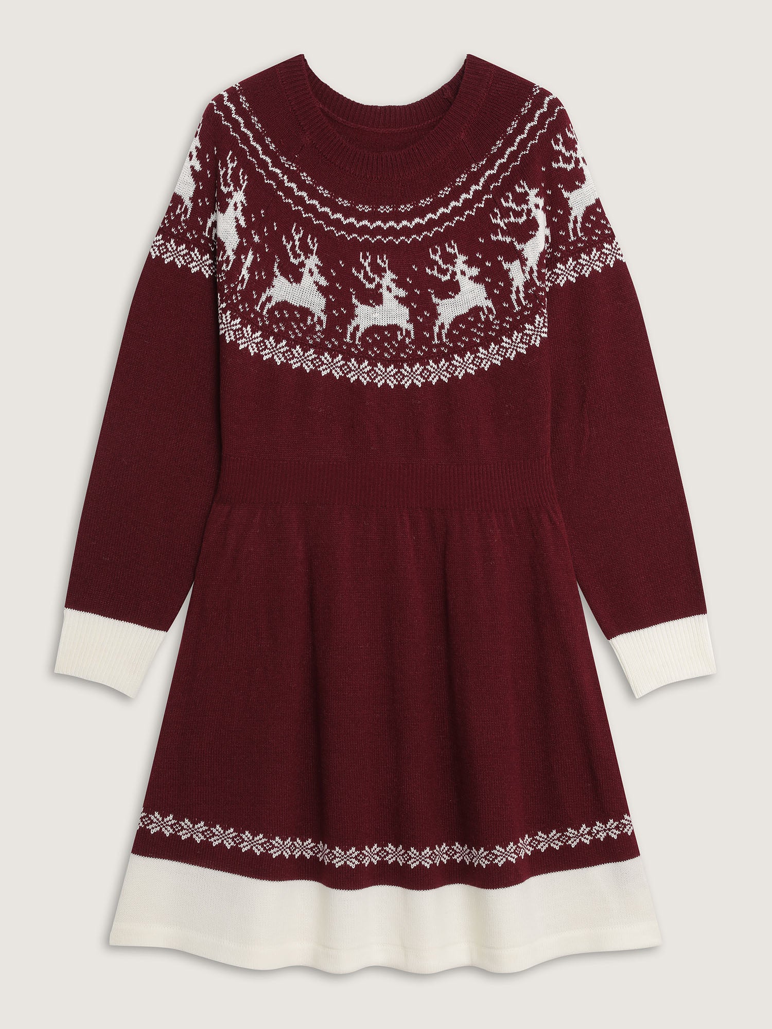 🦌Reindeer Print Cinched Waist Sweater Dress | Cozy Christmas Party Dress