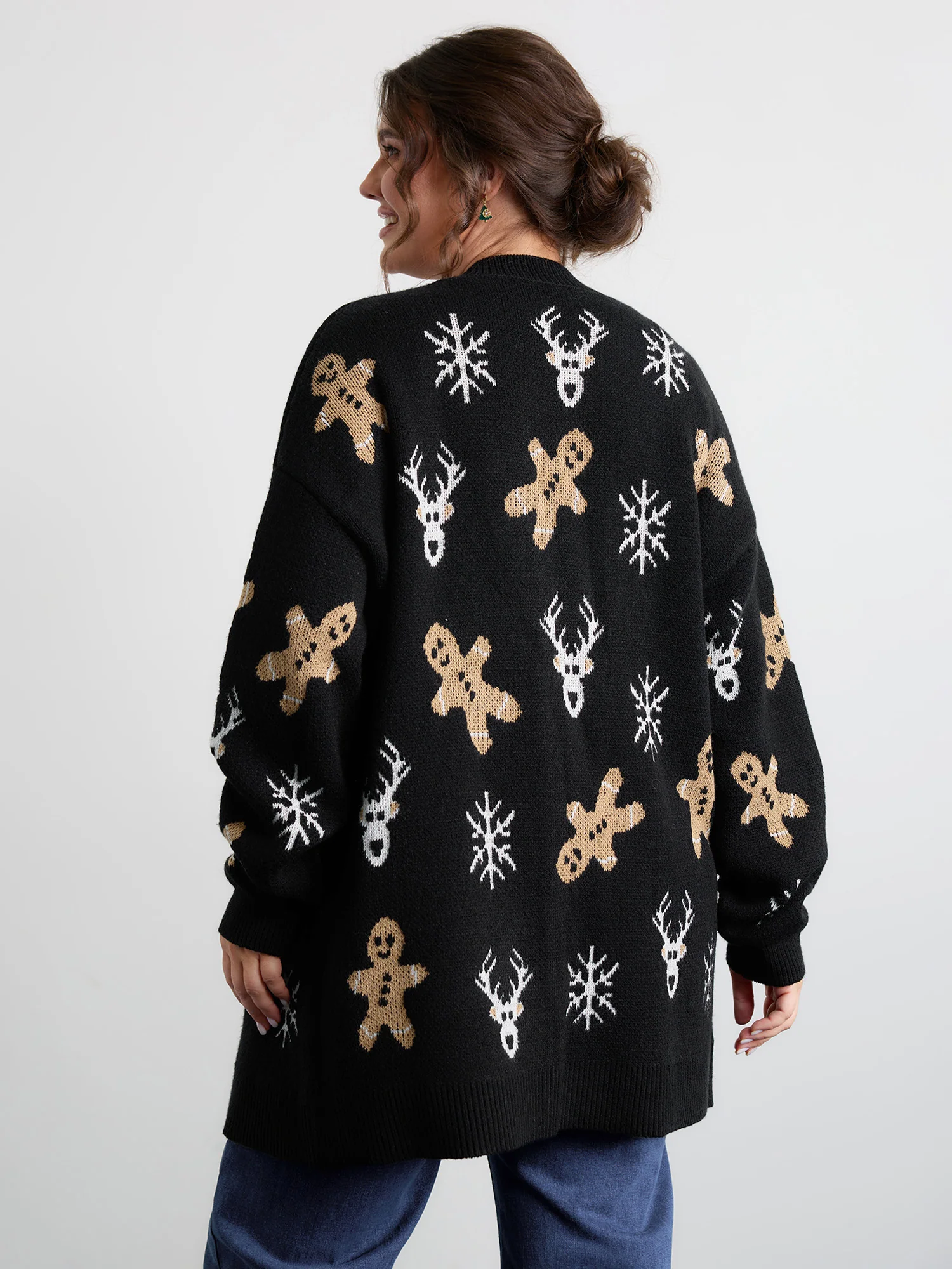 Gingerbread Holiday Jacquard Pockets Cardigan