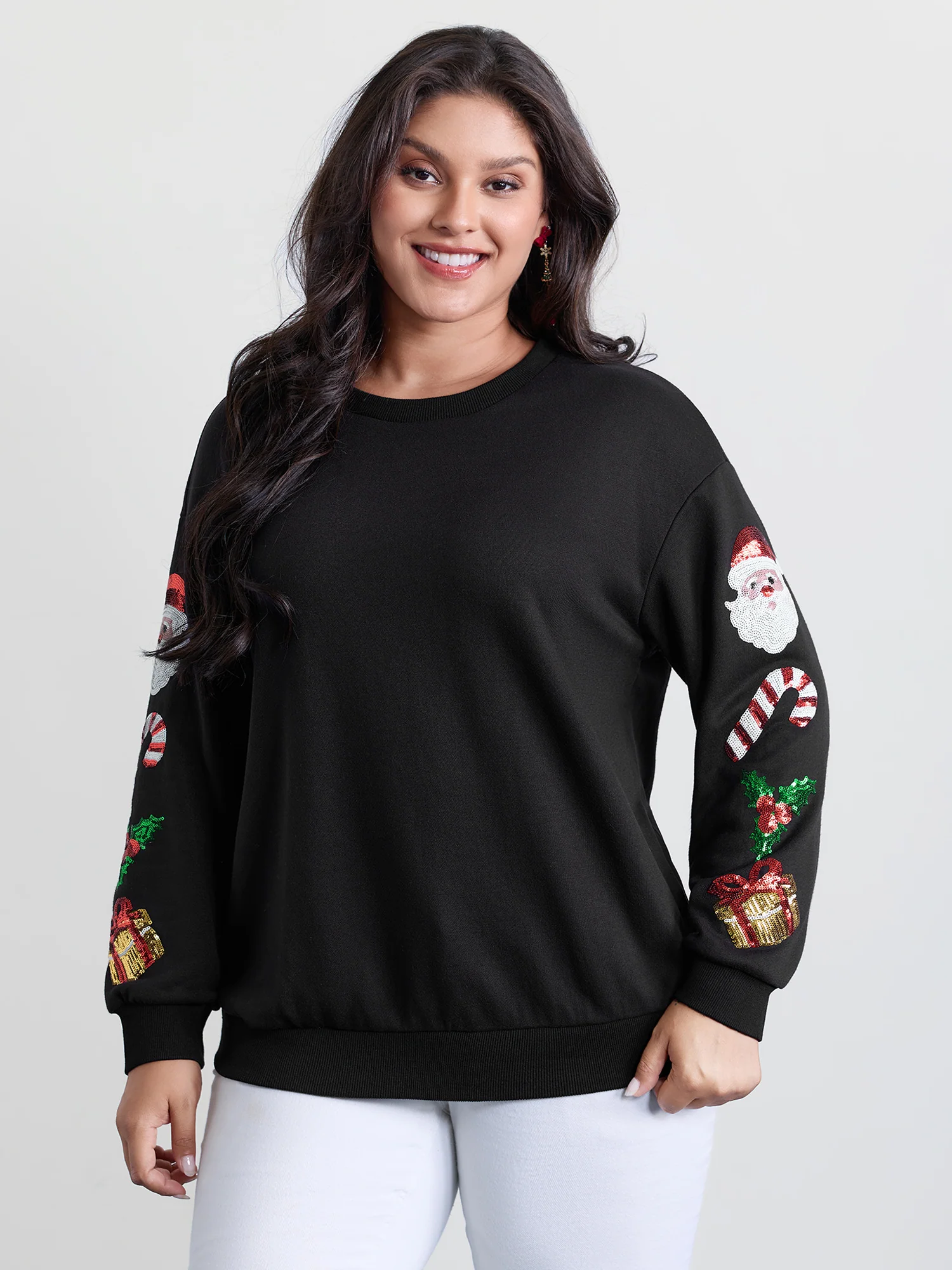 Holiday Sequin Embroidery Relaxed-Fit Sweatshirt