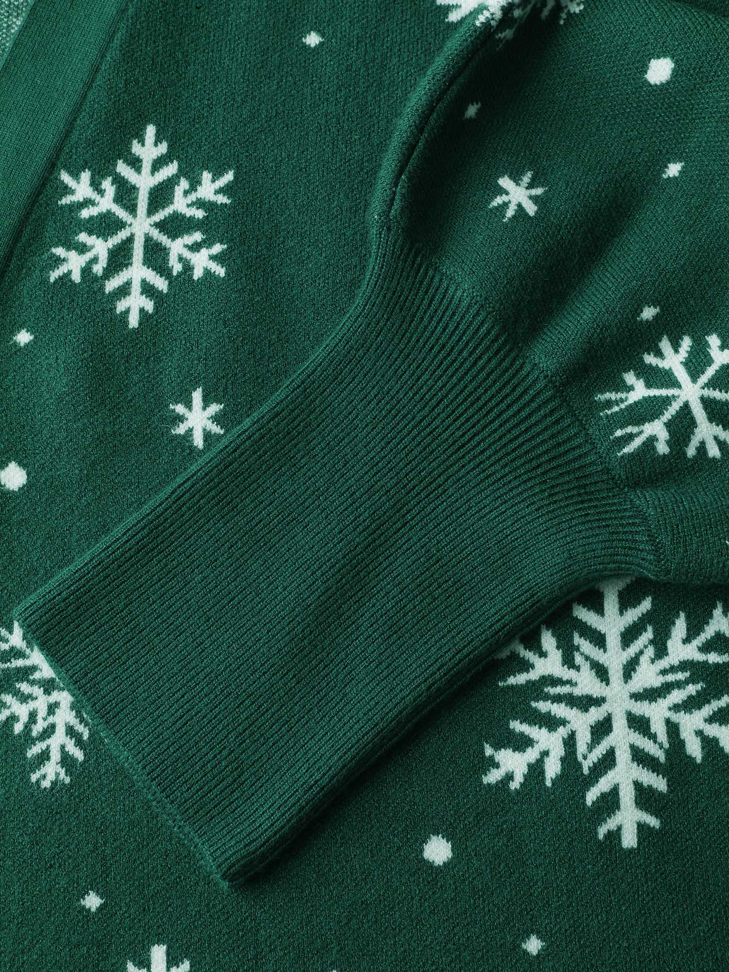 Snowflake Pattern Pockets Curvy Hem Knit Cardigan