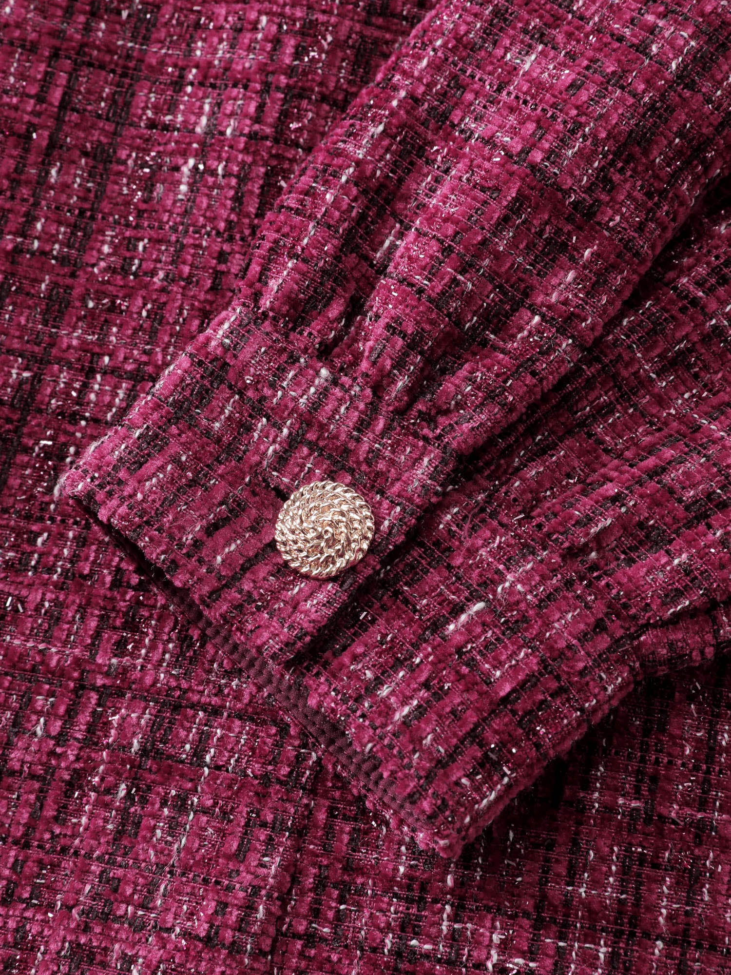 Tweed Metal Button Stretchy Waist Knee Dress