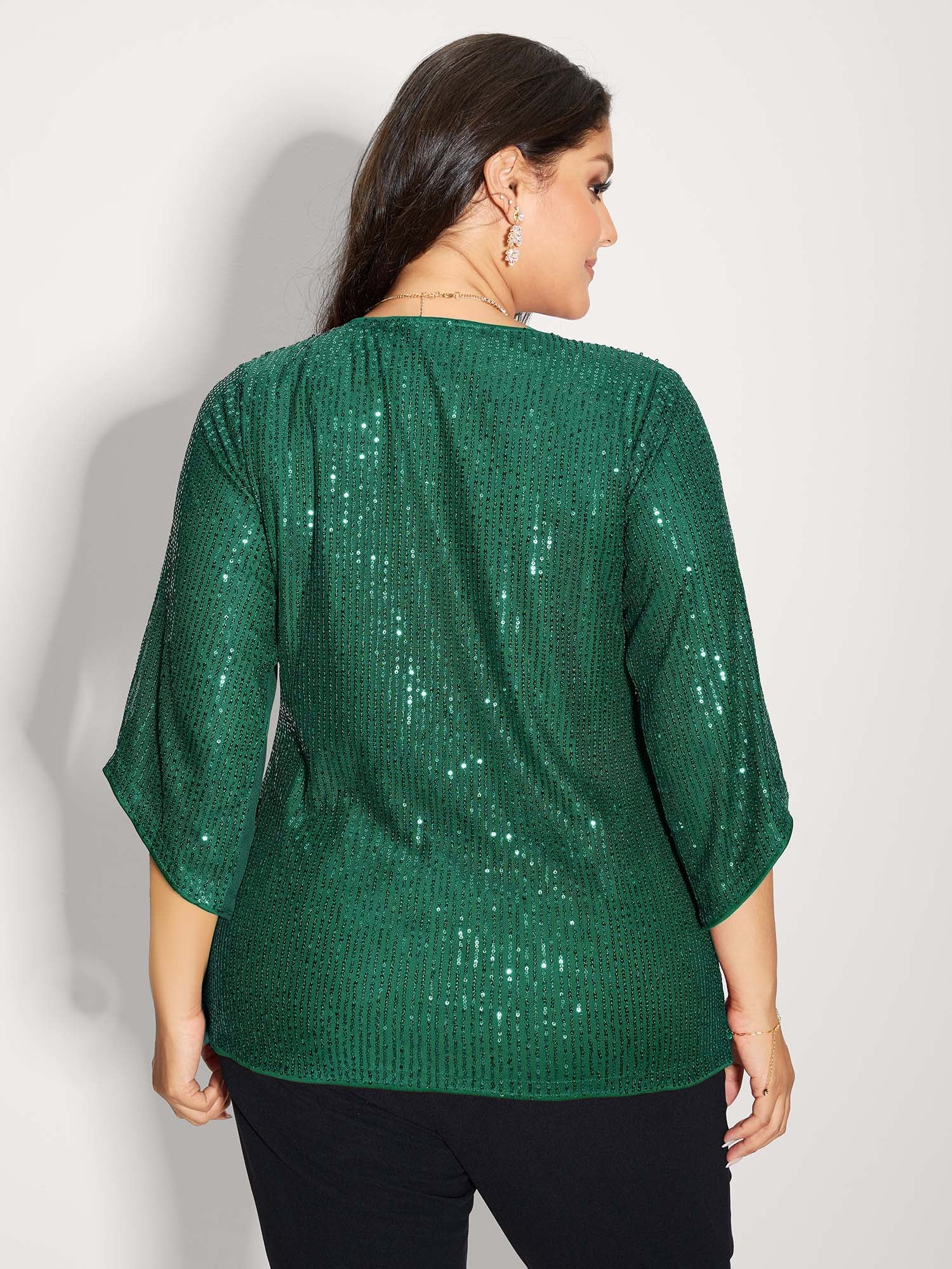Shimmery Sequin Gathered Flared Sleeve Blouse