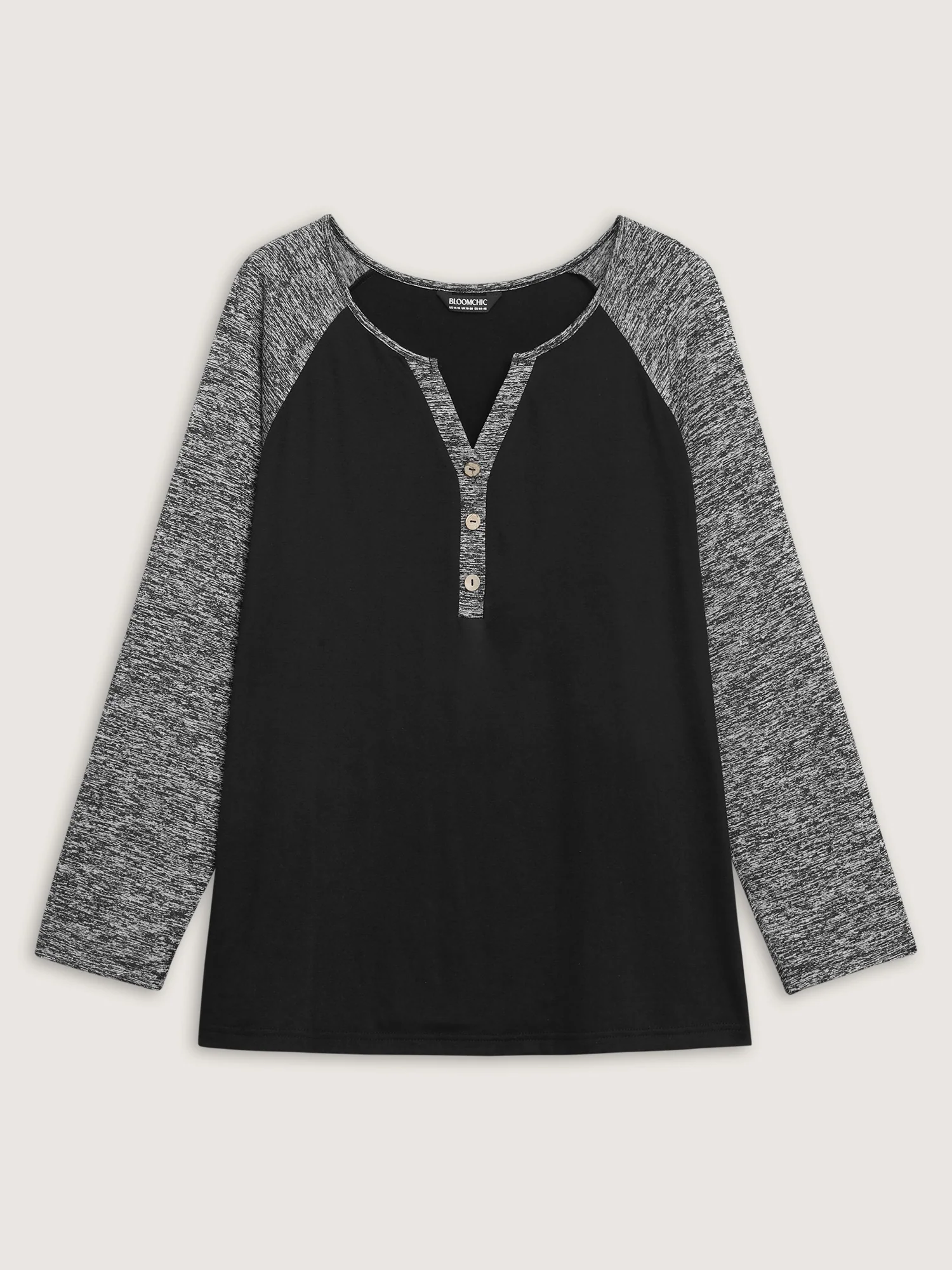 Heather Patchwork Button Detail Stretchy T-Shirt