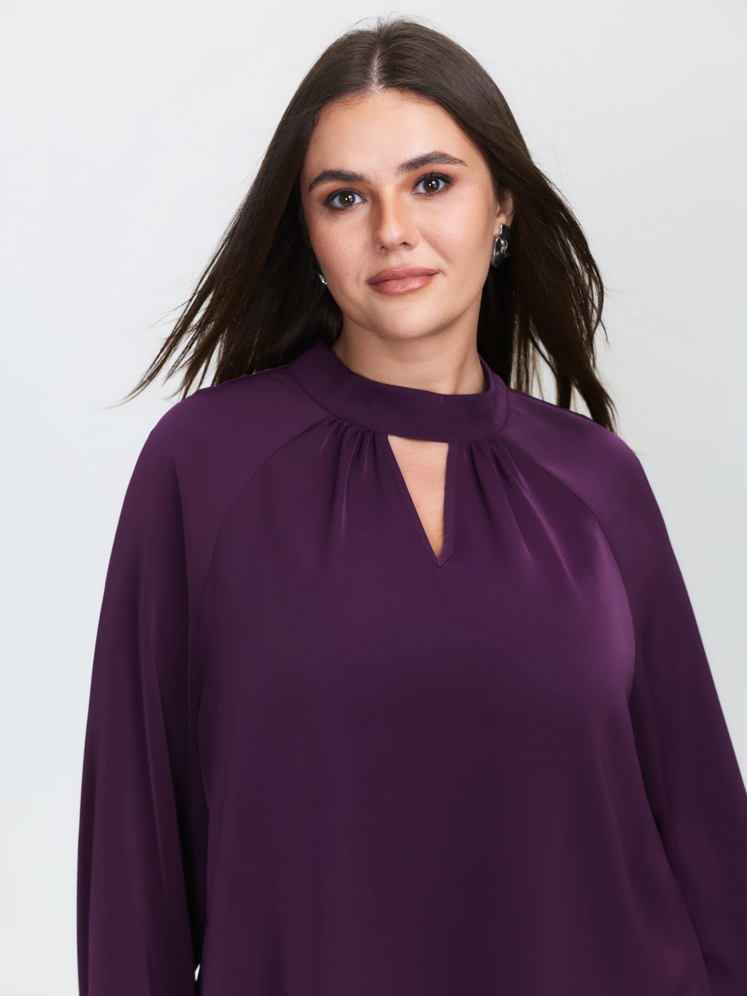 Cut-Out Neckline Pleated Blouse