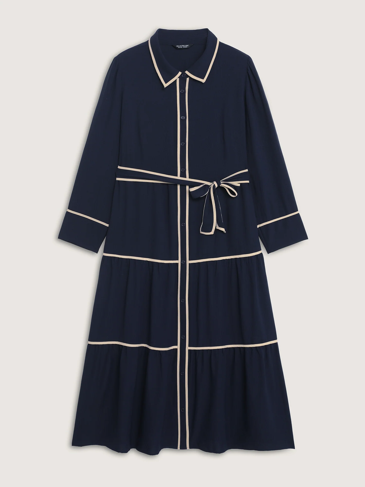 Color Contrast Belted Maxi Shirt Dress