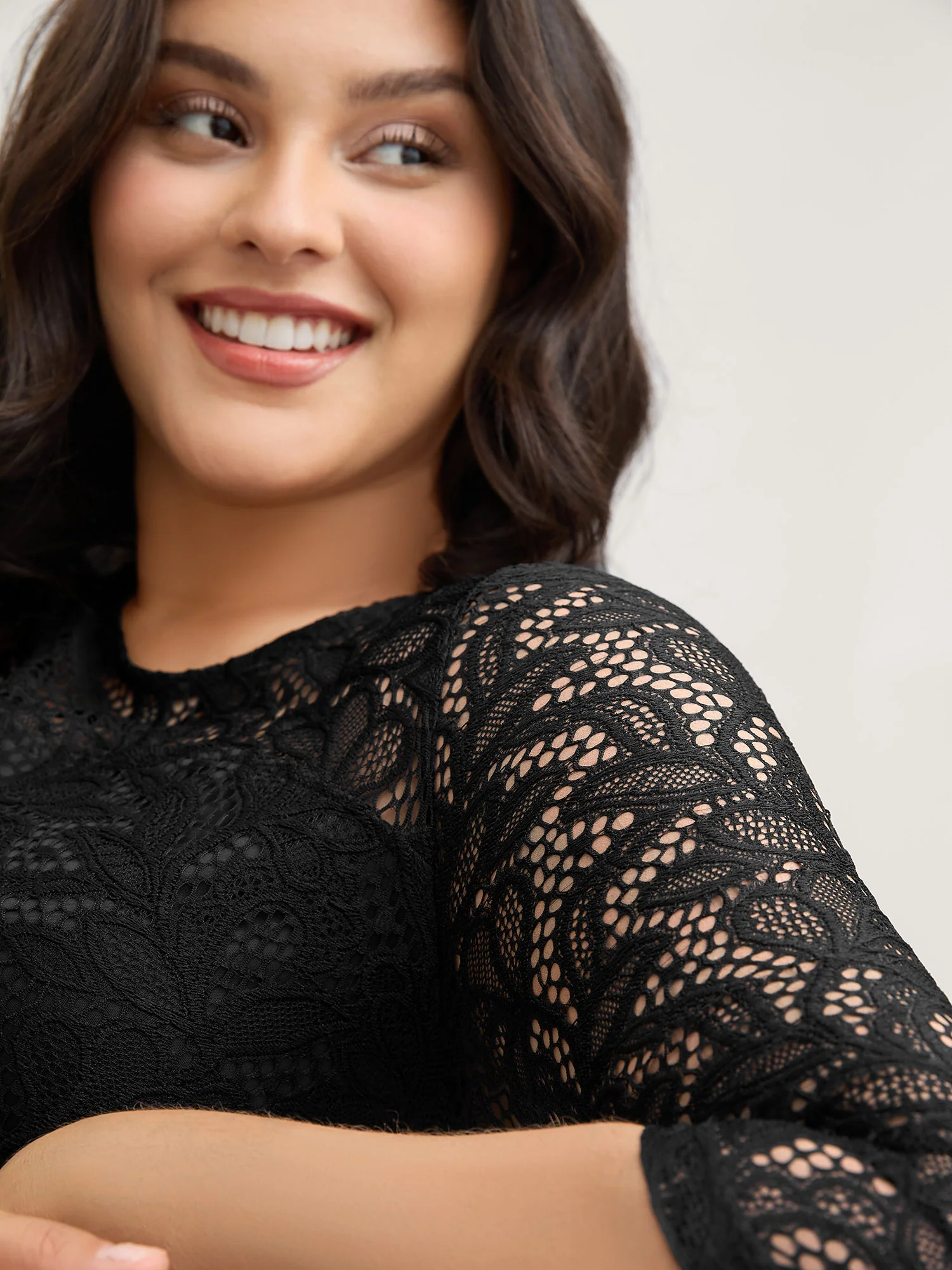 Lace Patchwork Shirred Midi Pocket Dress