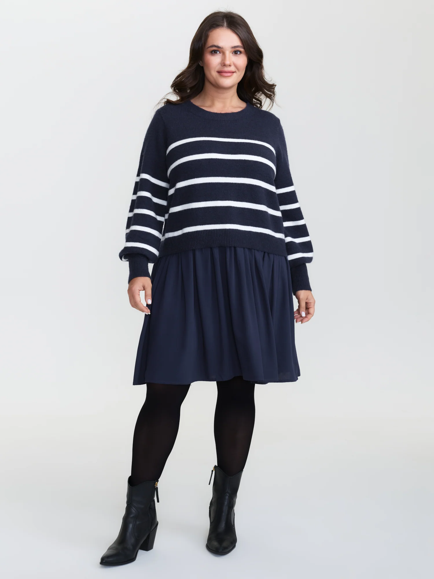 Supersoft Color Contrast Stripe Sweater Dress